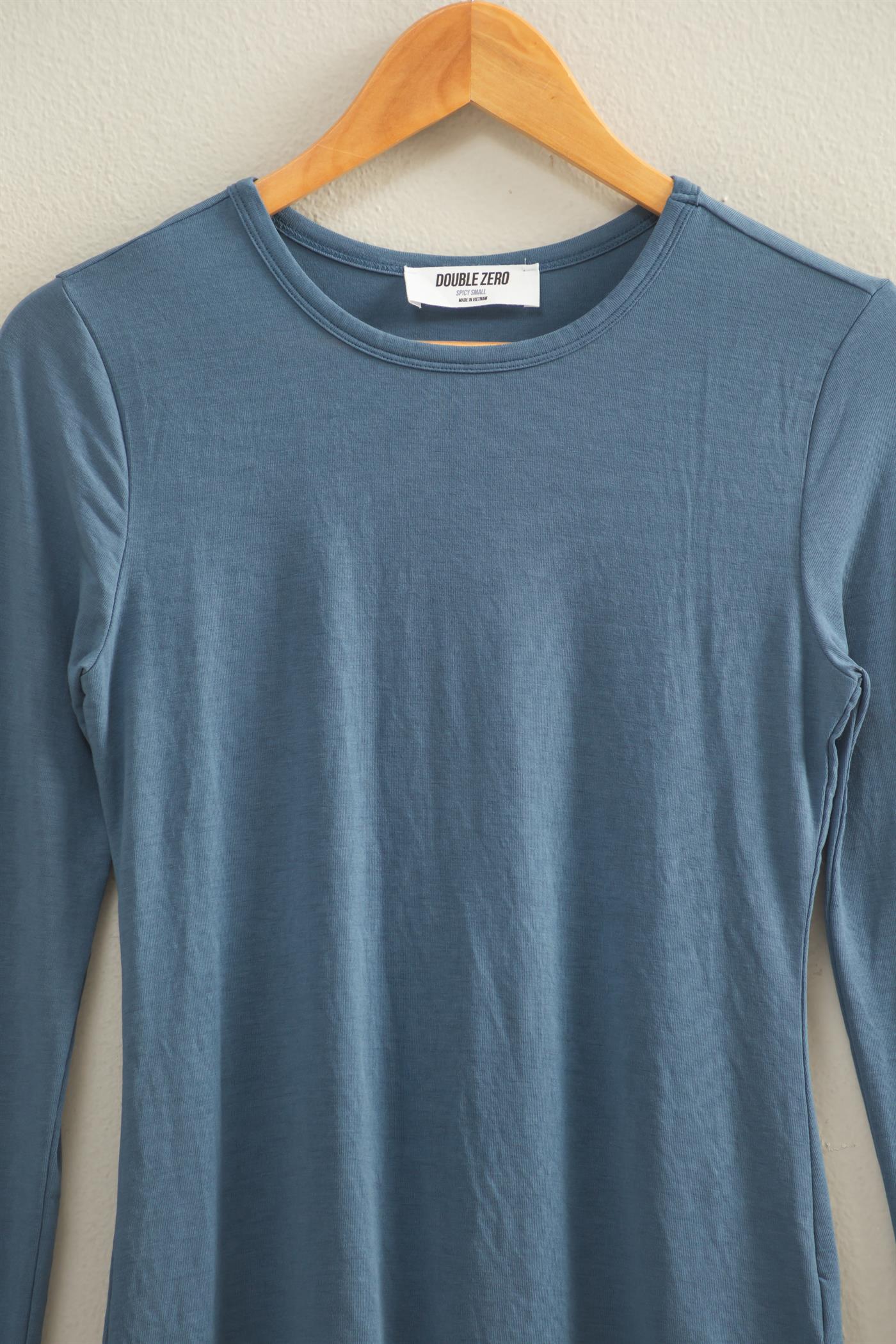 Wholesale Basic Long Sleeve Crew Neck Top Clothing Tops DZ25C950 DUSTY NAVY DOUBLE ZERO