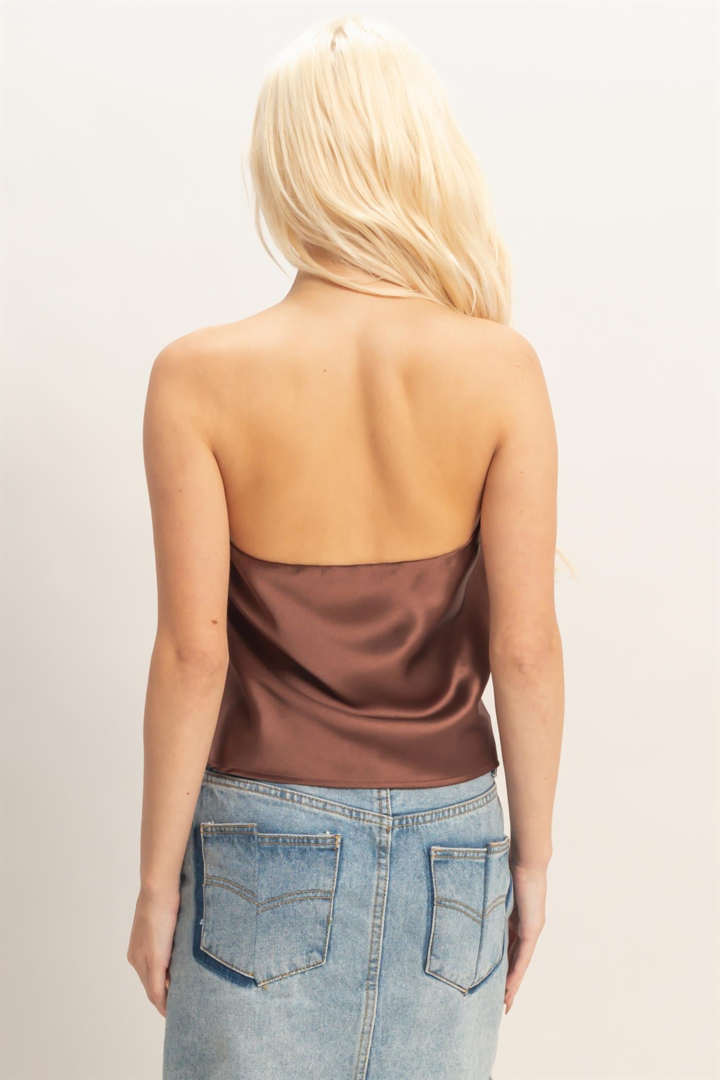 Wholesale Satin Strapless Tube Top Clothing Tops DZ26C398 CHOCOLATE DOUBLE ZERO
