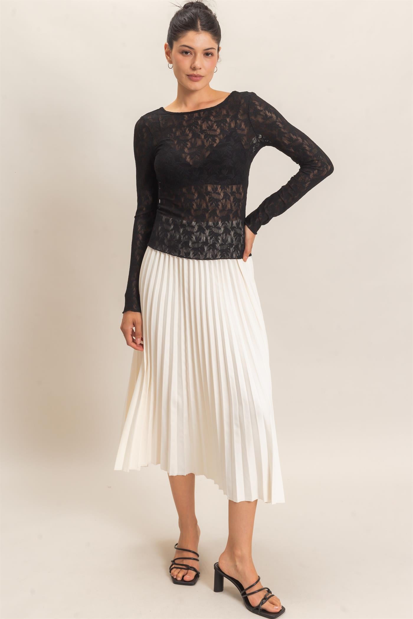 Wholesale Suede Accordion Pleated Skirt Skirts HF26F084-D CREAM HYFVE