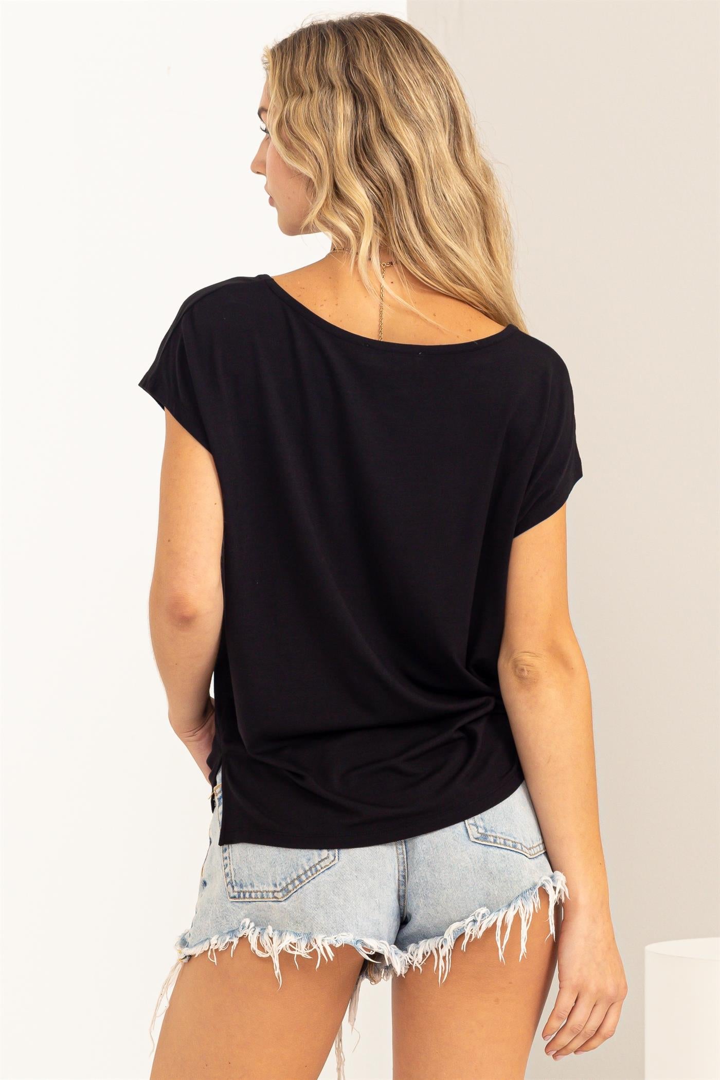 Wholesale Scoop Neck Short Sleeves Top Clothing Tops DZ23C788 BLACK DOUBLE ZERO
