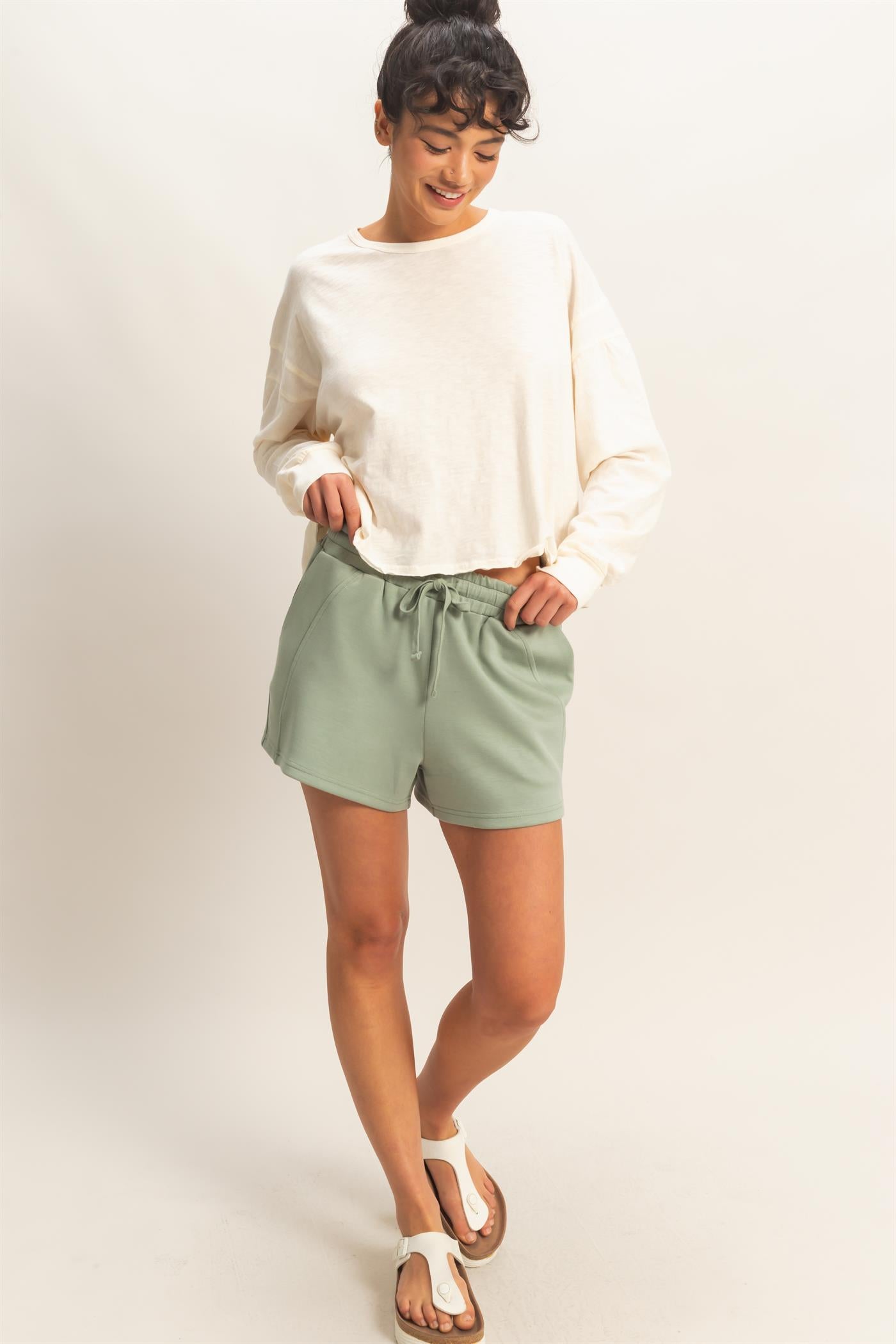 Wholesale Drawstring Waist Shorts Shorts DZ26C708 SAGE GREEN DOUBLE ZERO