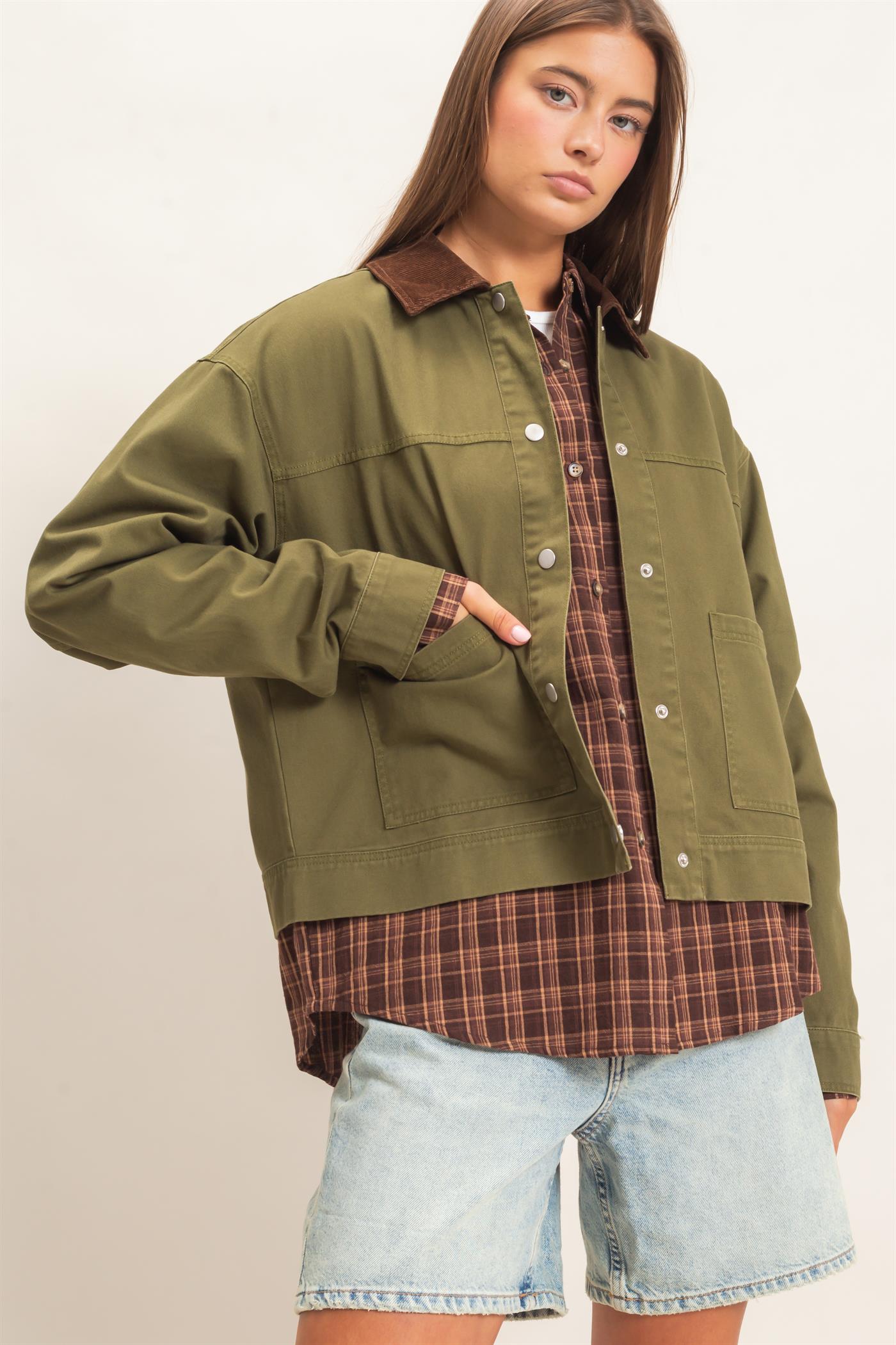Wholesale Twill Barn Jacket Coats & Jackets DZ26E394 DARK OLIVE DOUBLE ZERO