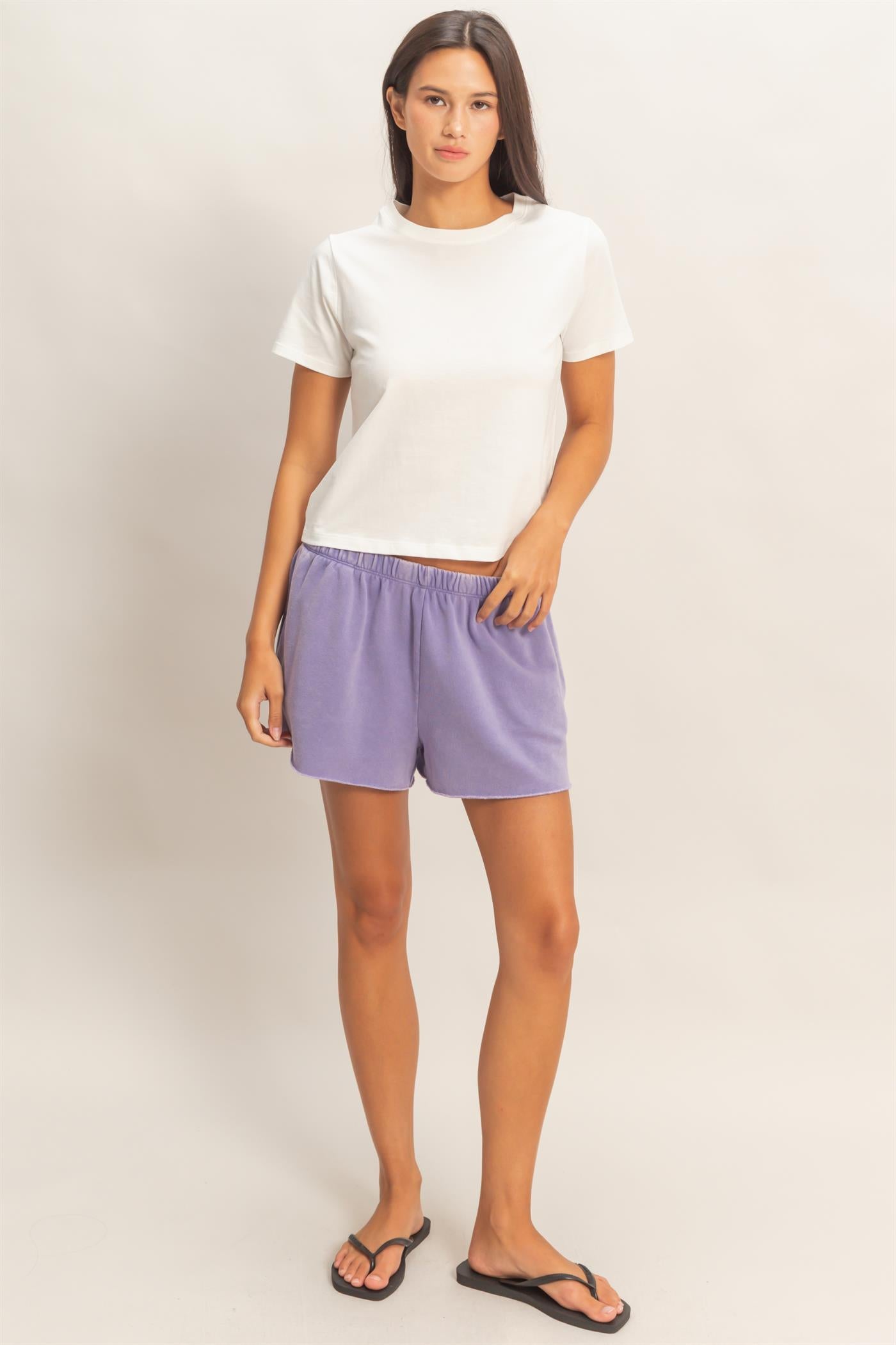 Wholesale Mineral Wash French Terry Shorts Shorts DZ26C040 DUSTY PURPLE DOUBLE ZERO