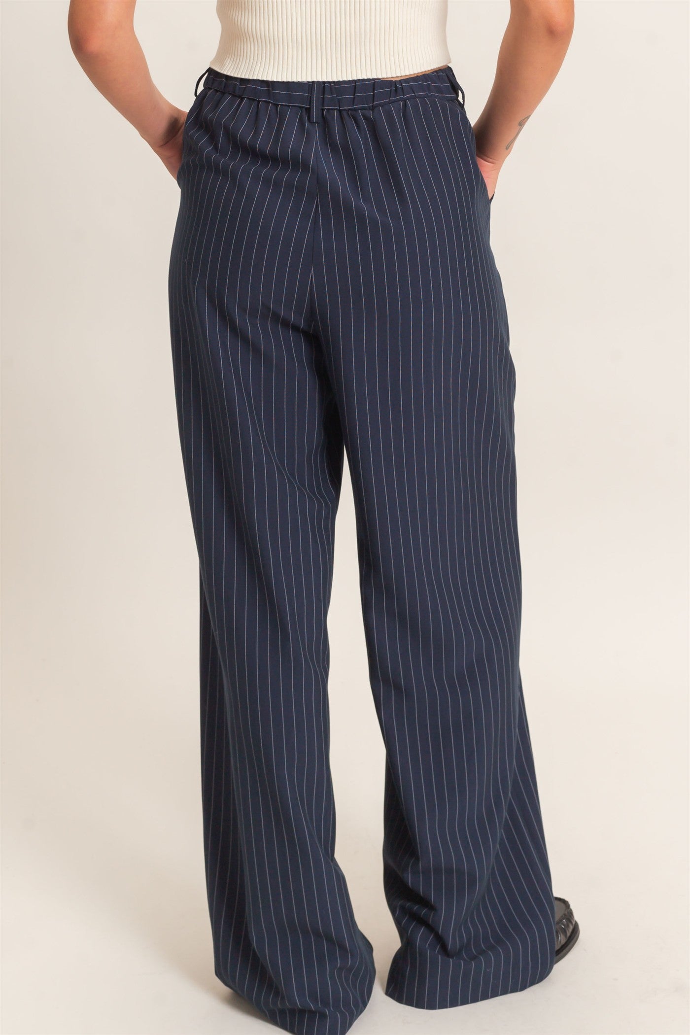 Wholesale Pinstripe Wide-Leg Trousers Pants DZ26E426 NAVY DOUBLE ZERO