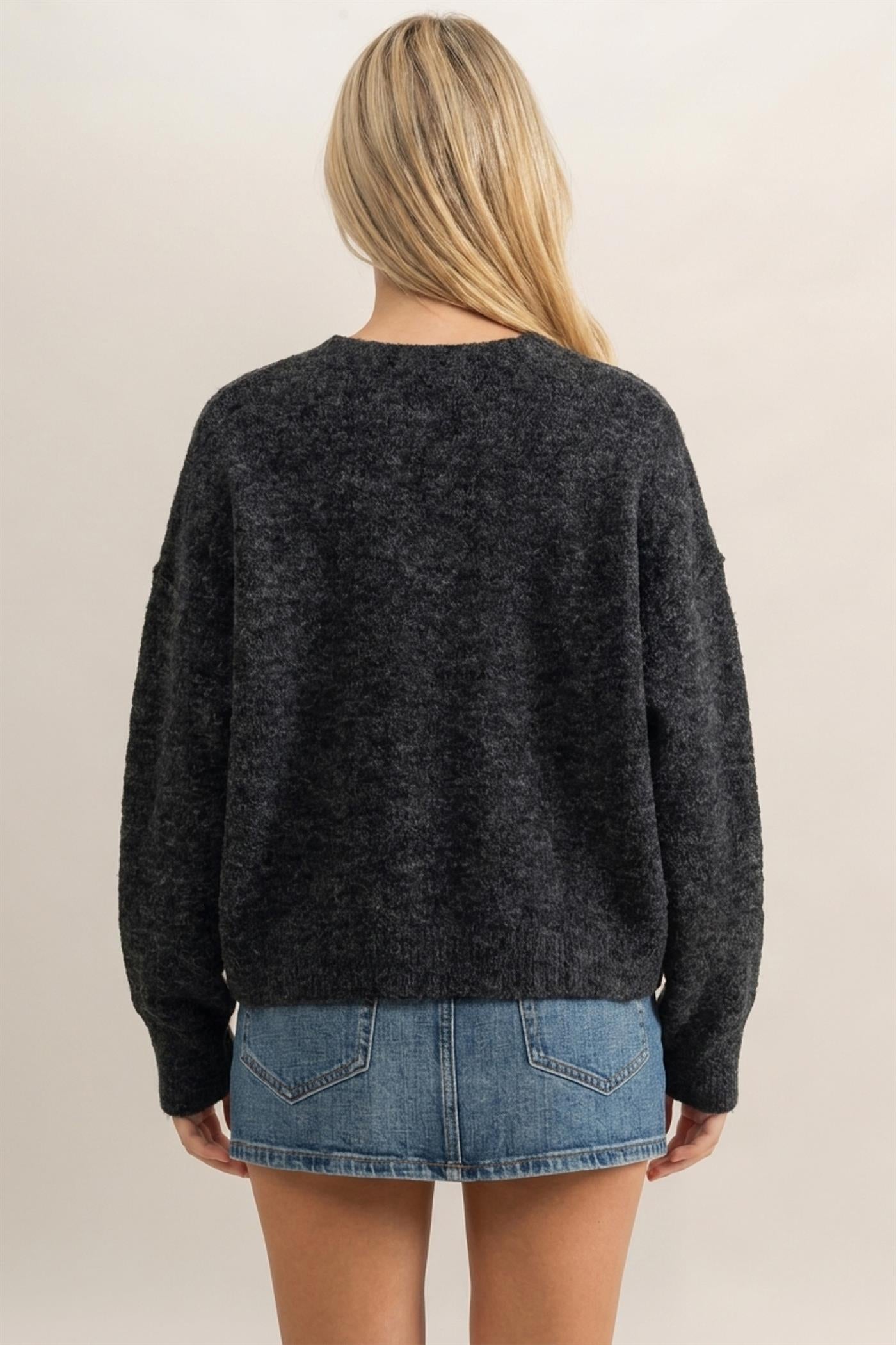 Wholesale Crew Neck Seam Detail Sweater Sweaters DZ26E240 BLACK DOUBLE ZERO