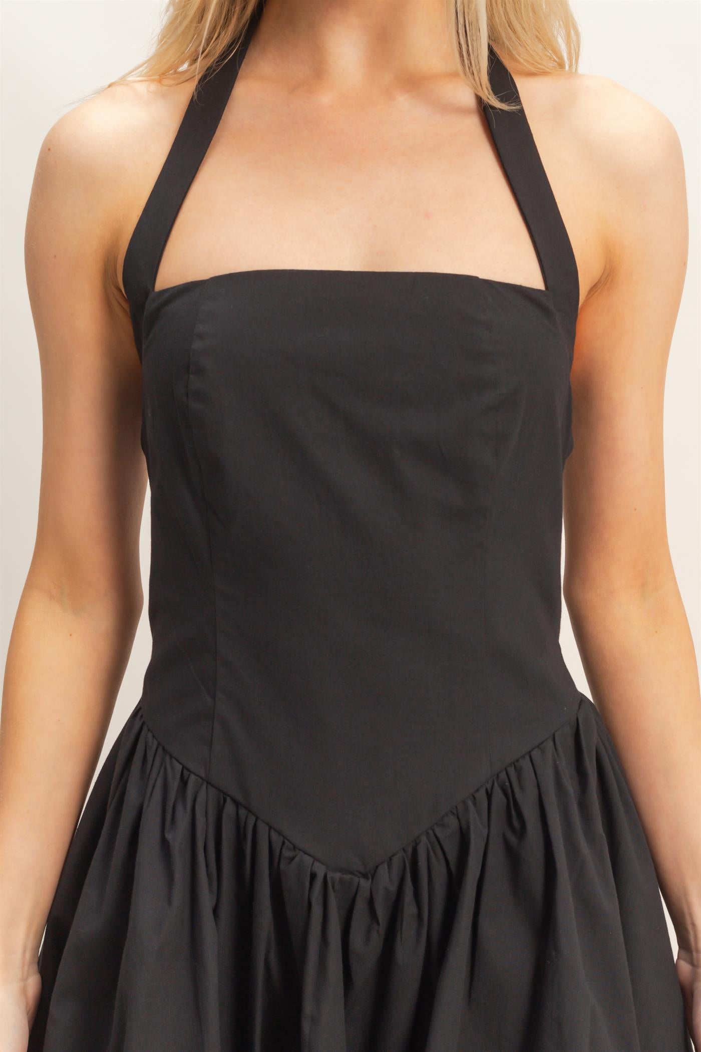 Wholesale Halter Bubble Hem Dress Dresses HF26A012 BLACK HYFVE