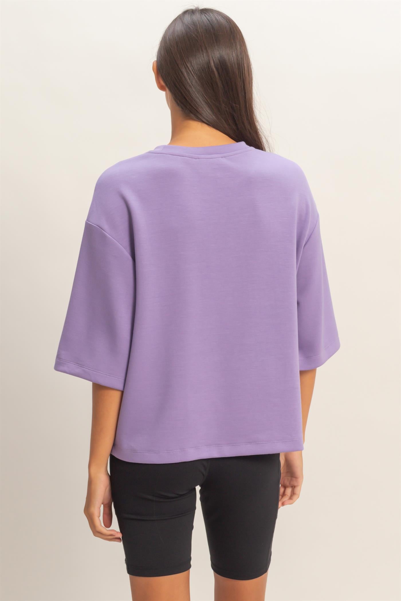 Wholesale Scuba Short Sleeve Boxy Top T-Shirts DZ26A271 DUSTY PURPLE DOUBLE ZERO
