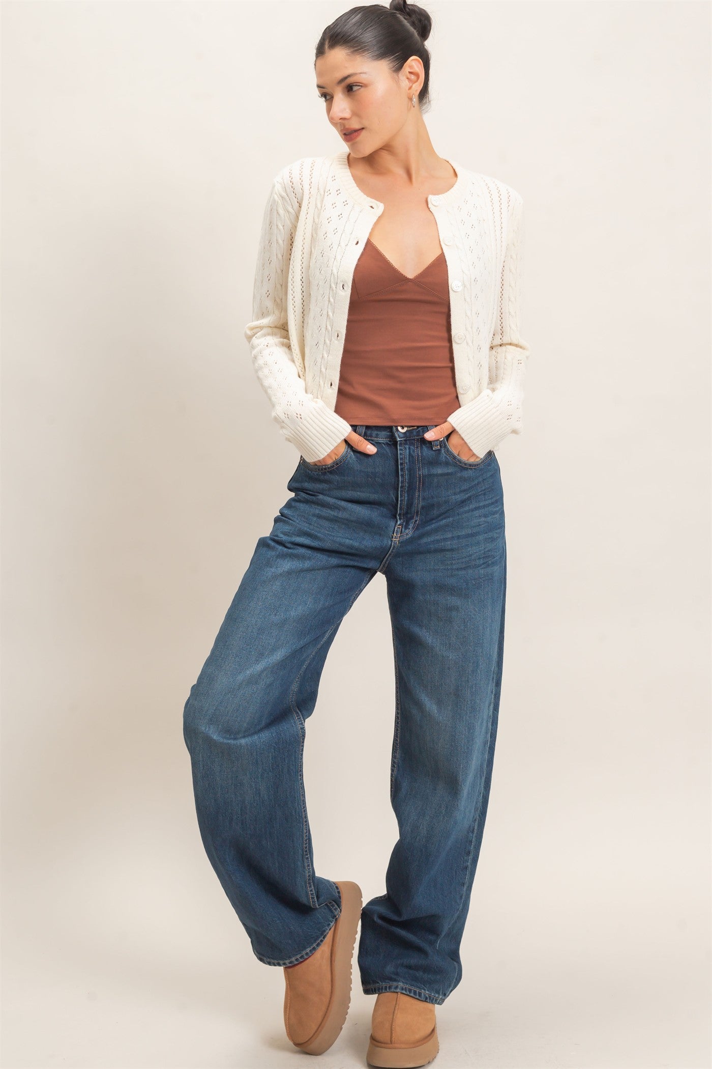 Wholesale Cable Knit Cardigan Cardigans HF26E150 WARM CREAM HYFVE