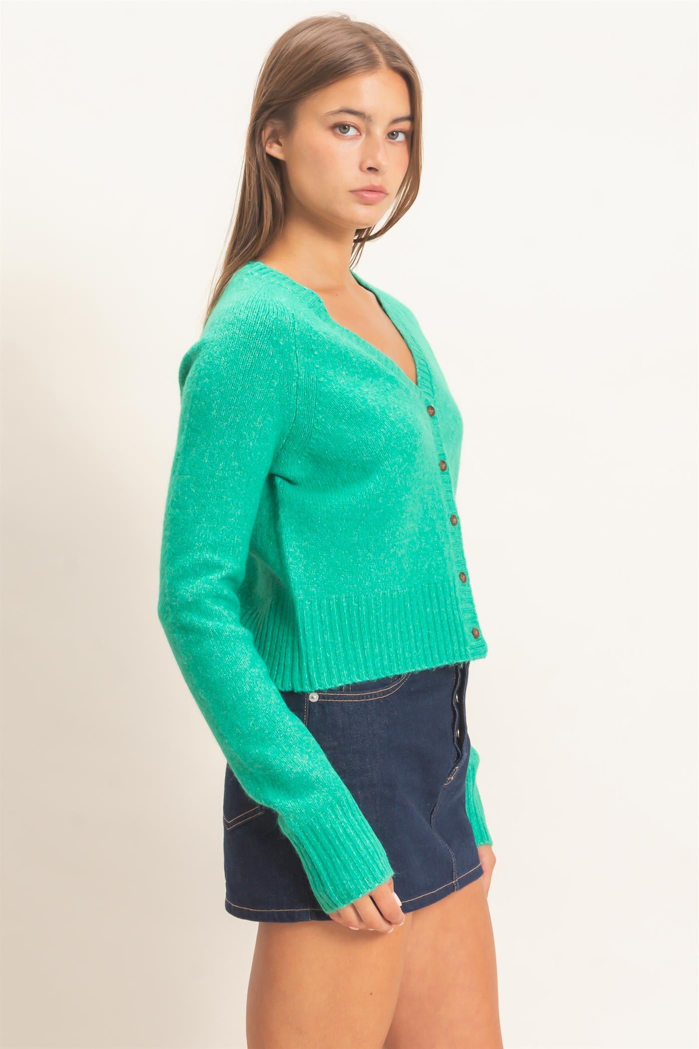 Wholesale V-Neck Cardigan Cardigans DZ26E326 EMERALD DOUBLE ZERO