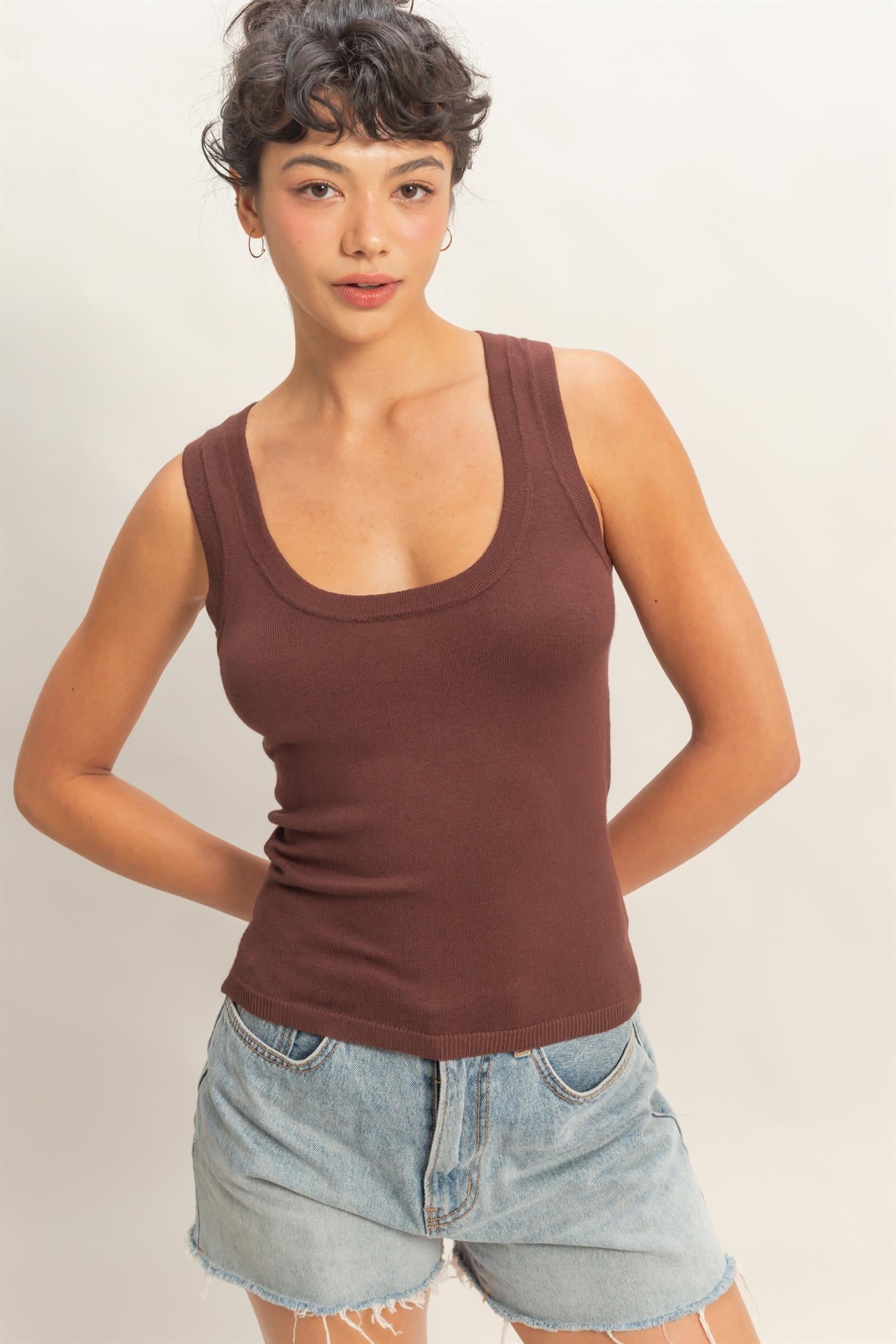 Wholesale Scoop Neck Tank Top Clothing Tops DZ26A449 CHOCOLATE DOUBLE ZERO