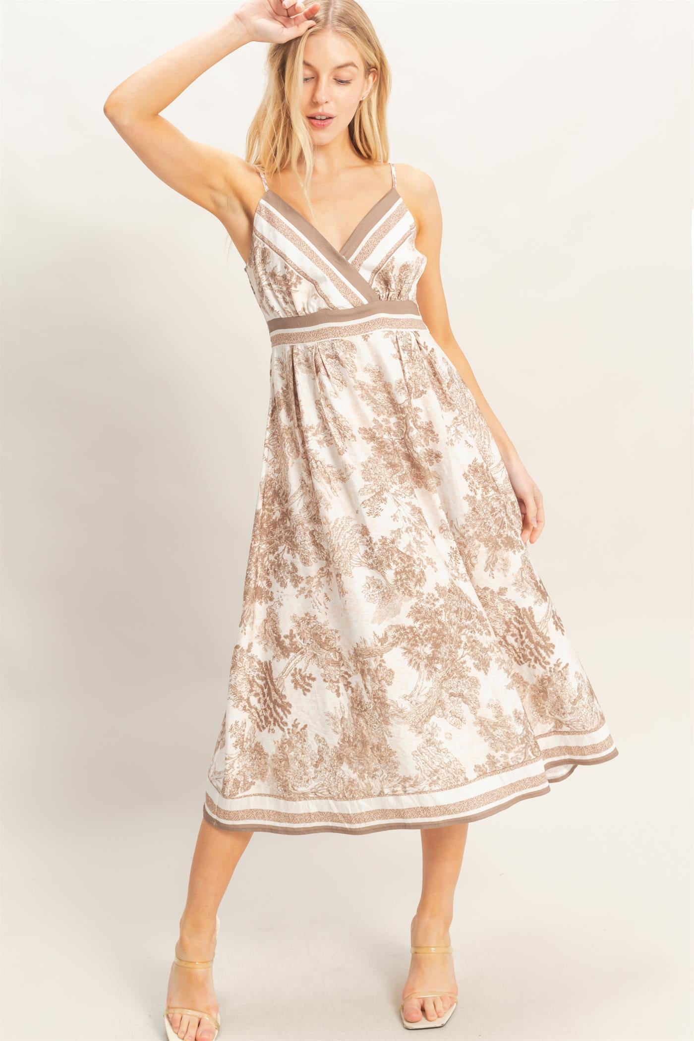 Wholesale Printed V-Neck A-Line Dress Dresses HF26A144 BEIGE HYFVE