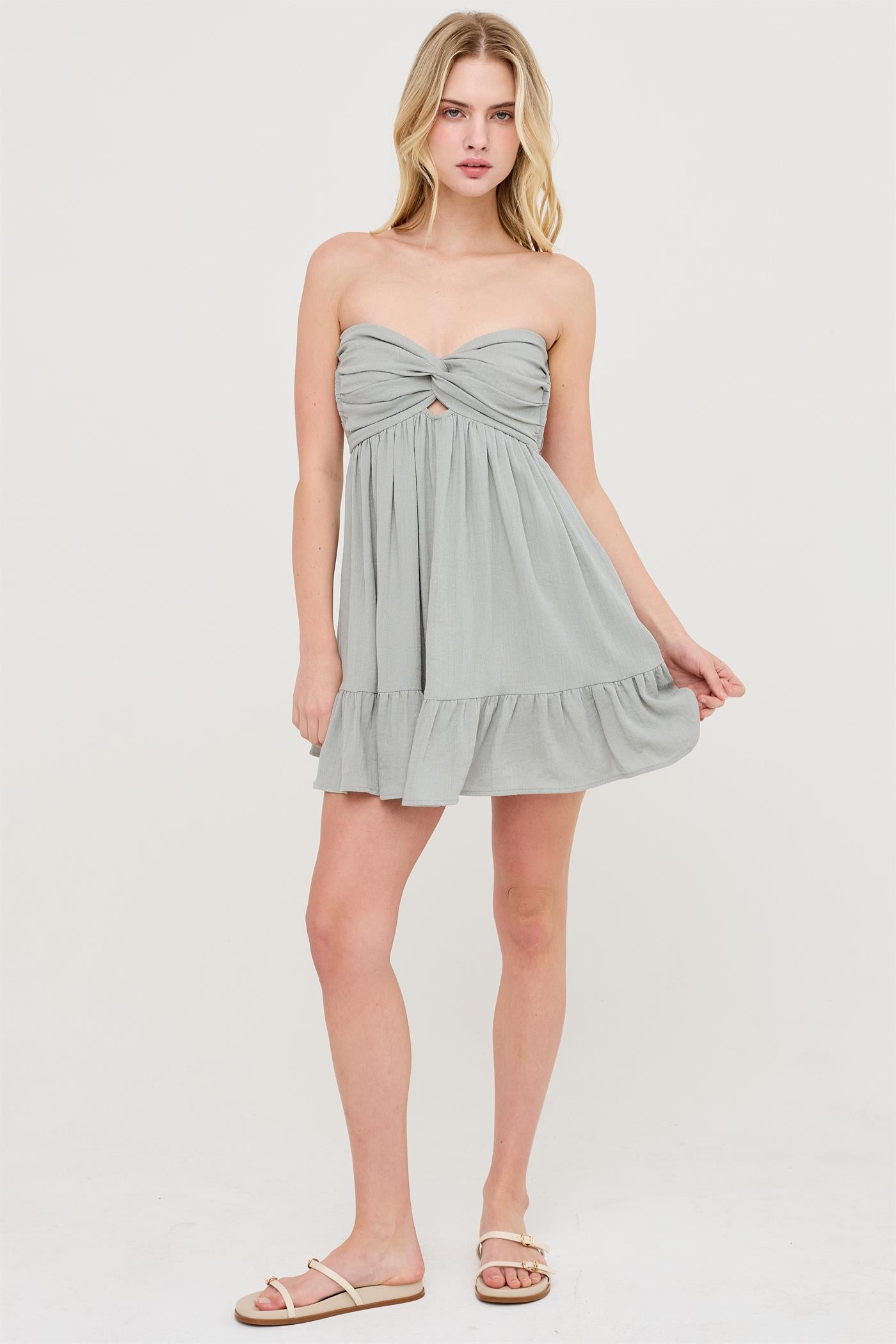 Wholesale Twist Front Mini Dress Dresses HF26C118-D DUSTY SAGE HYFVE