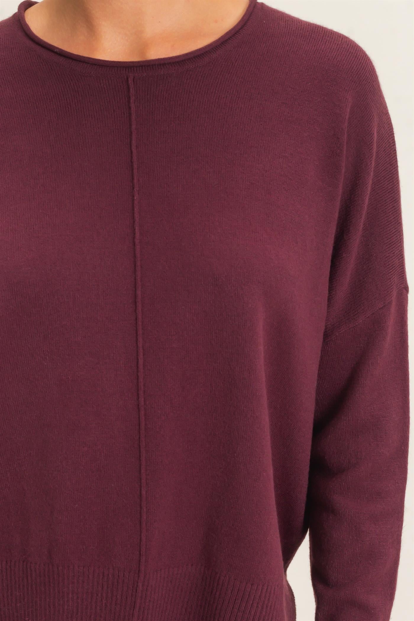 Wholesale Roll Neck Seam Detail Sweater Sweaters DZ26C975 DARK CHERRY DOUBLE ZERO