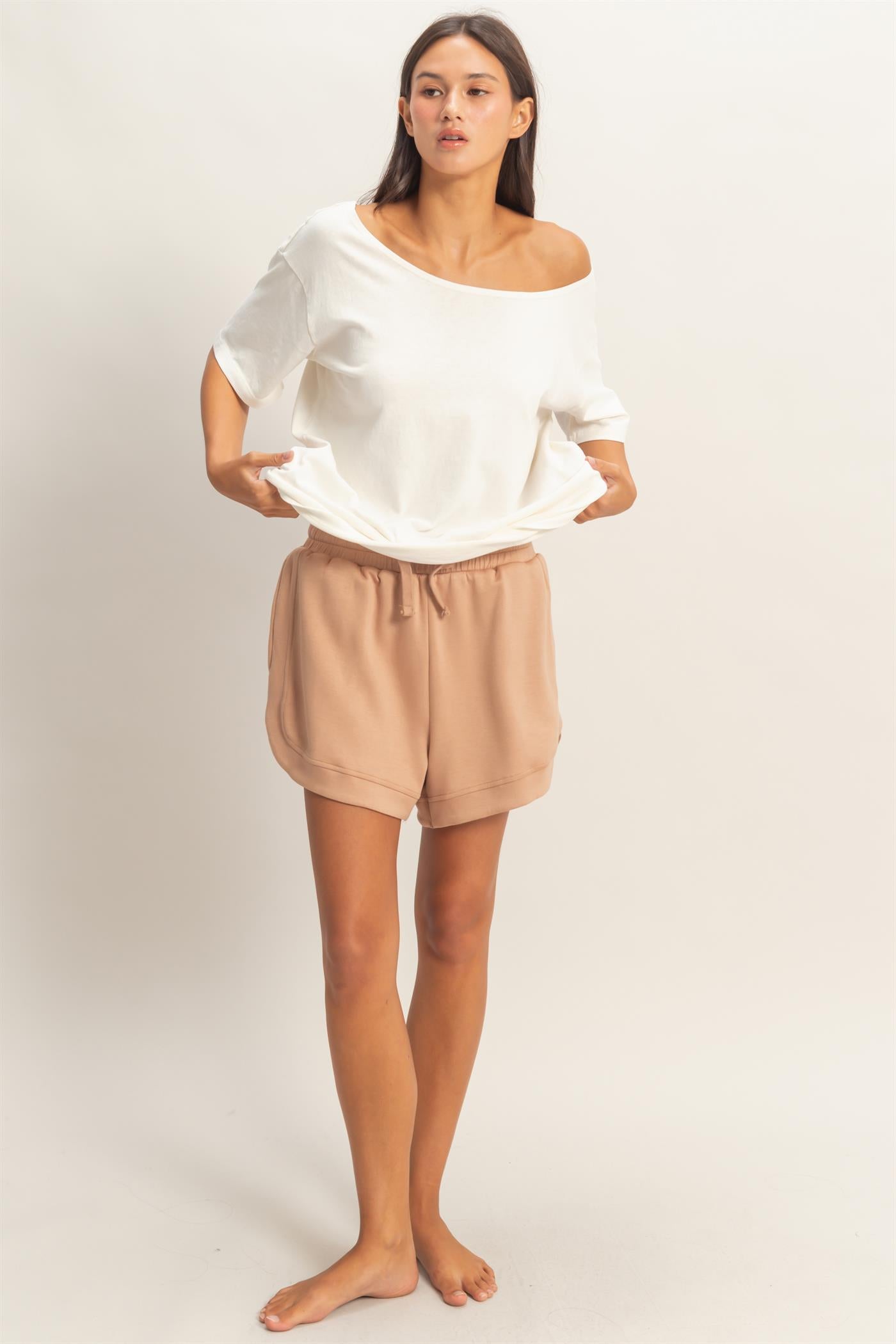 Wholesale Boat Neck Short Sleeve Basic Tee Clothing Tops DZ25E242 OFF WHITE DOUBLE ZERO