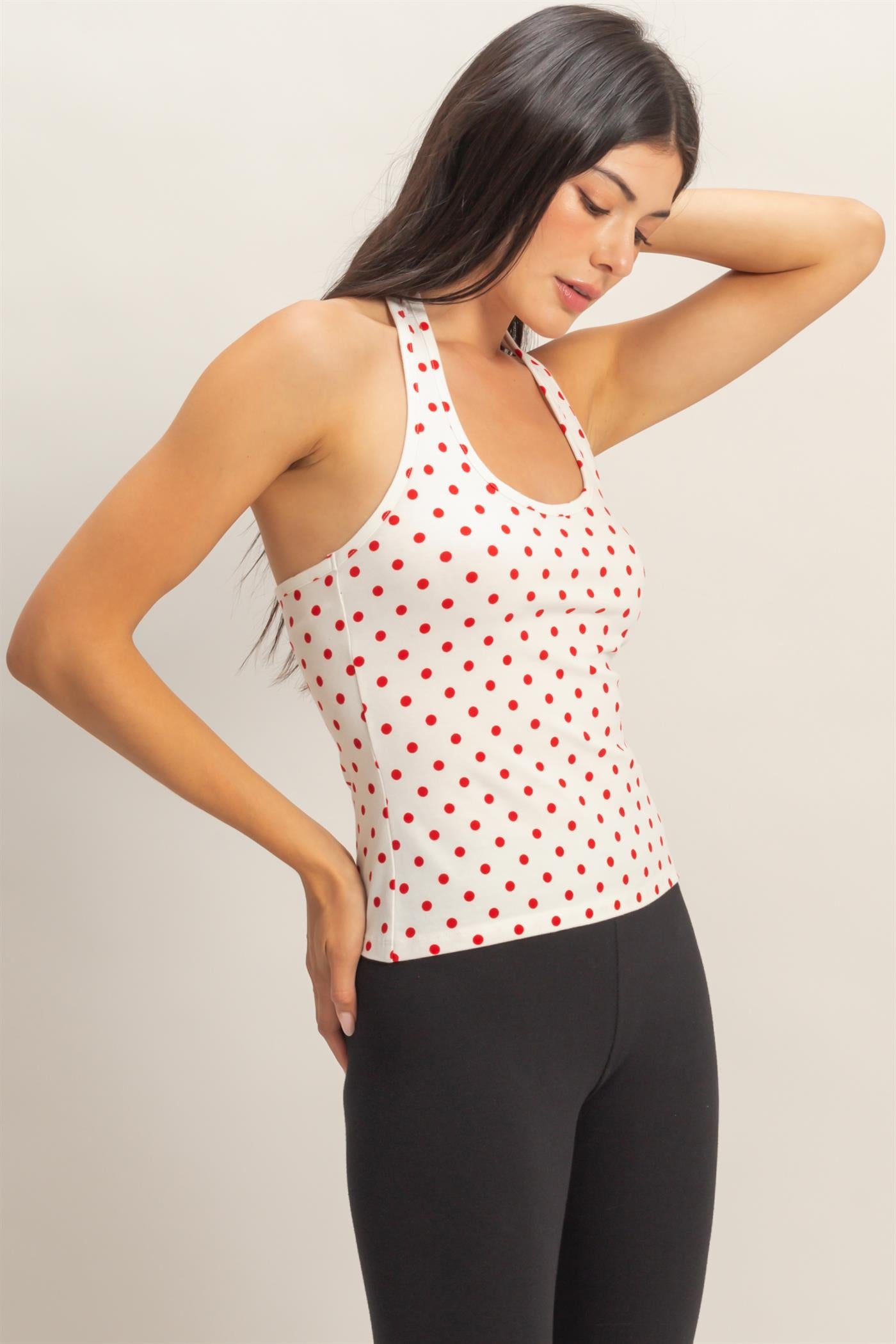 Wholesale Polka Dot Halter Top Clothing Tops DZ26C384 RED DOUBLE ZERO