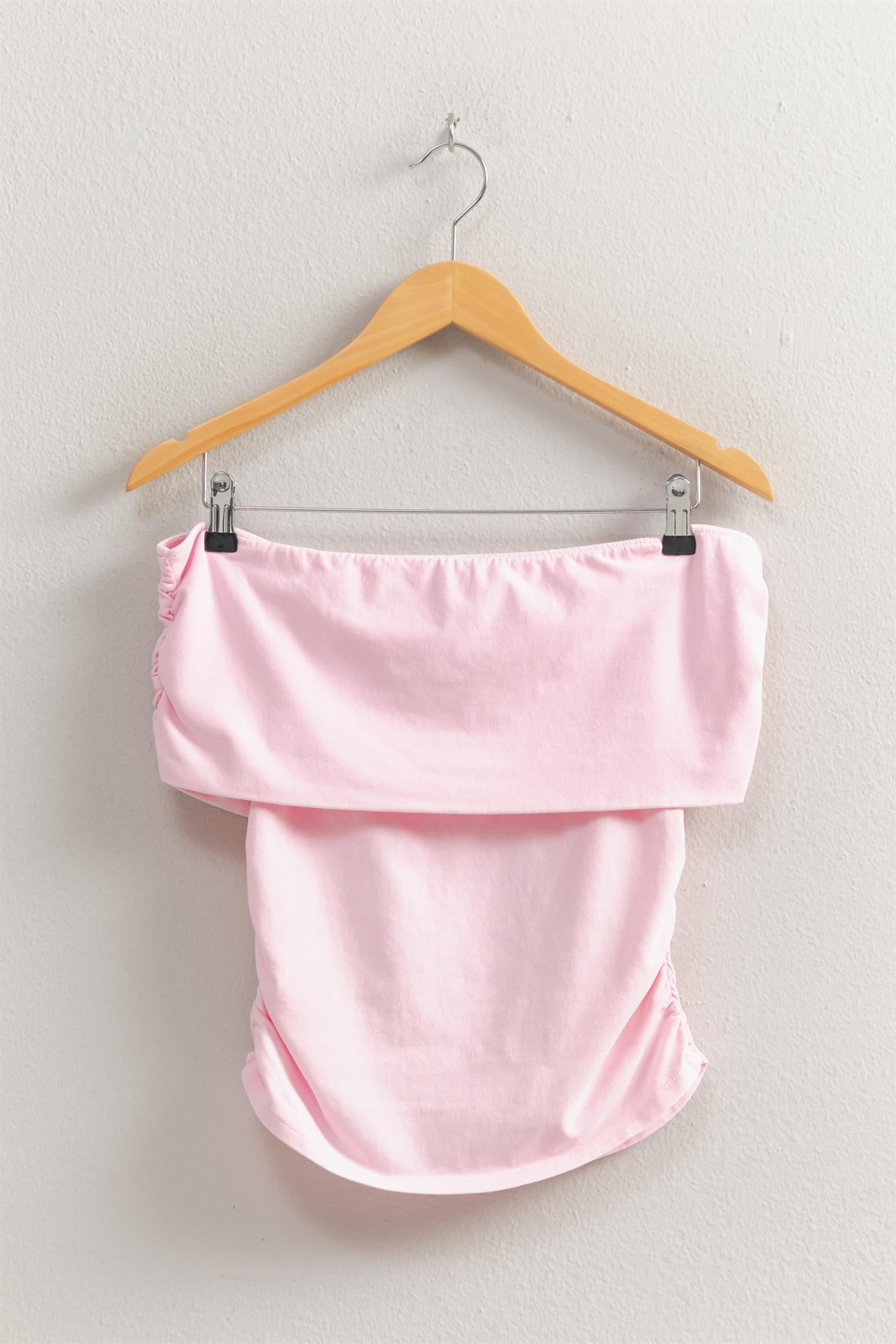 Wholesale Off-The-Shoulder Side Ruched Top Clothing Tops DZ25C848 SOFT PINK DOUBLE ZERO