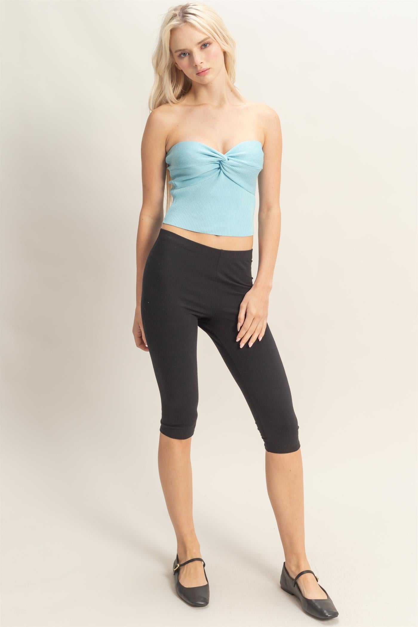 Wholesale Ribbed Knot Bustier Top Clothing Tops DZ26A308 BLUE DOUBLE ZERO