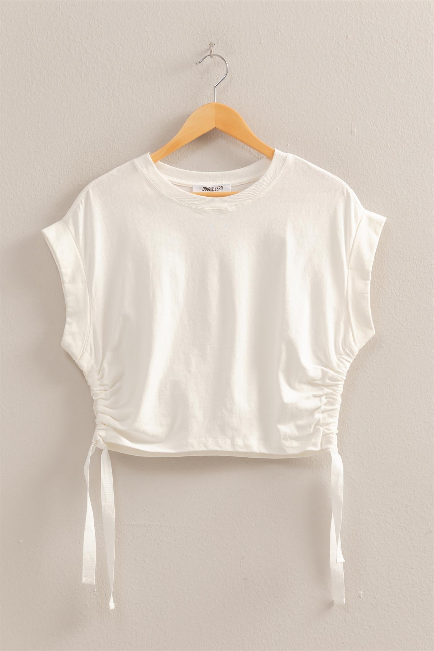 Wholesale Short Sleeve Side Tie Detail Top Clothing Tops DZ25C113 OFF WHITE DOUBLE ZERO