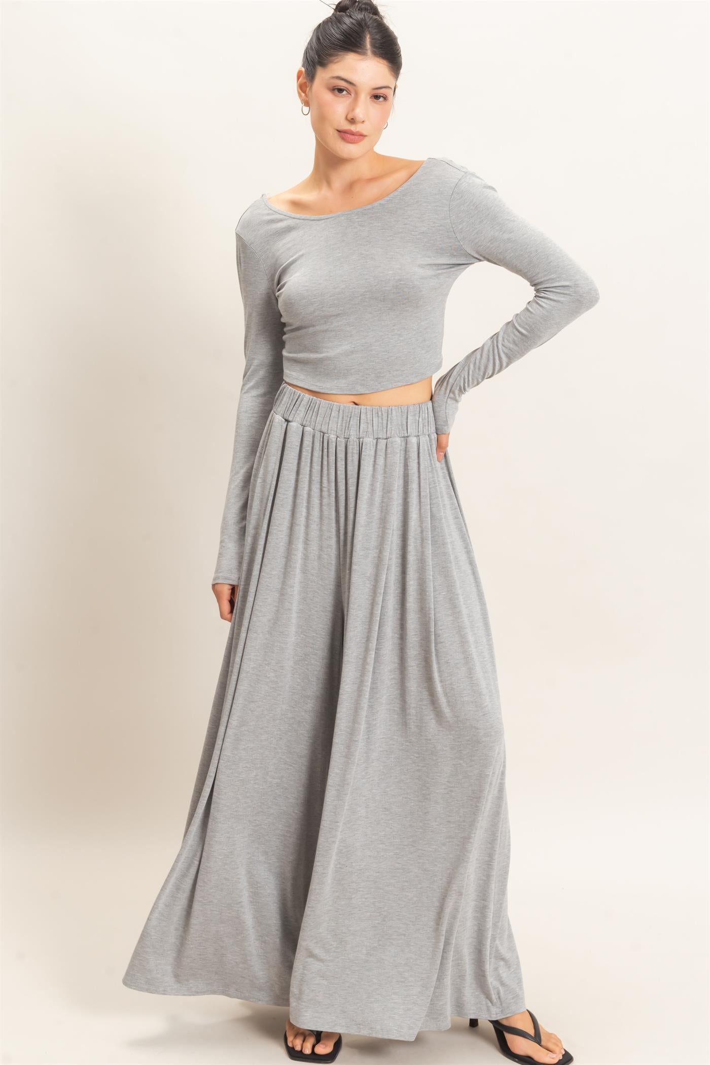 Wholesale Long Sleeve Top & Wide Leg Pants Set Clothing HF26F227-SET-D H.GRAY HYFVE