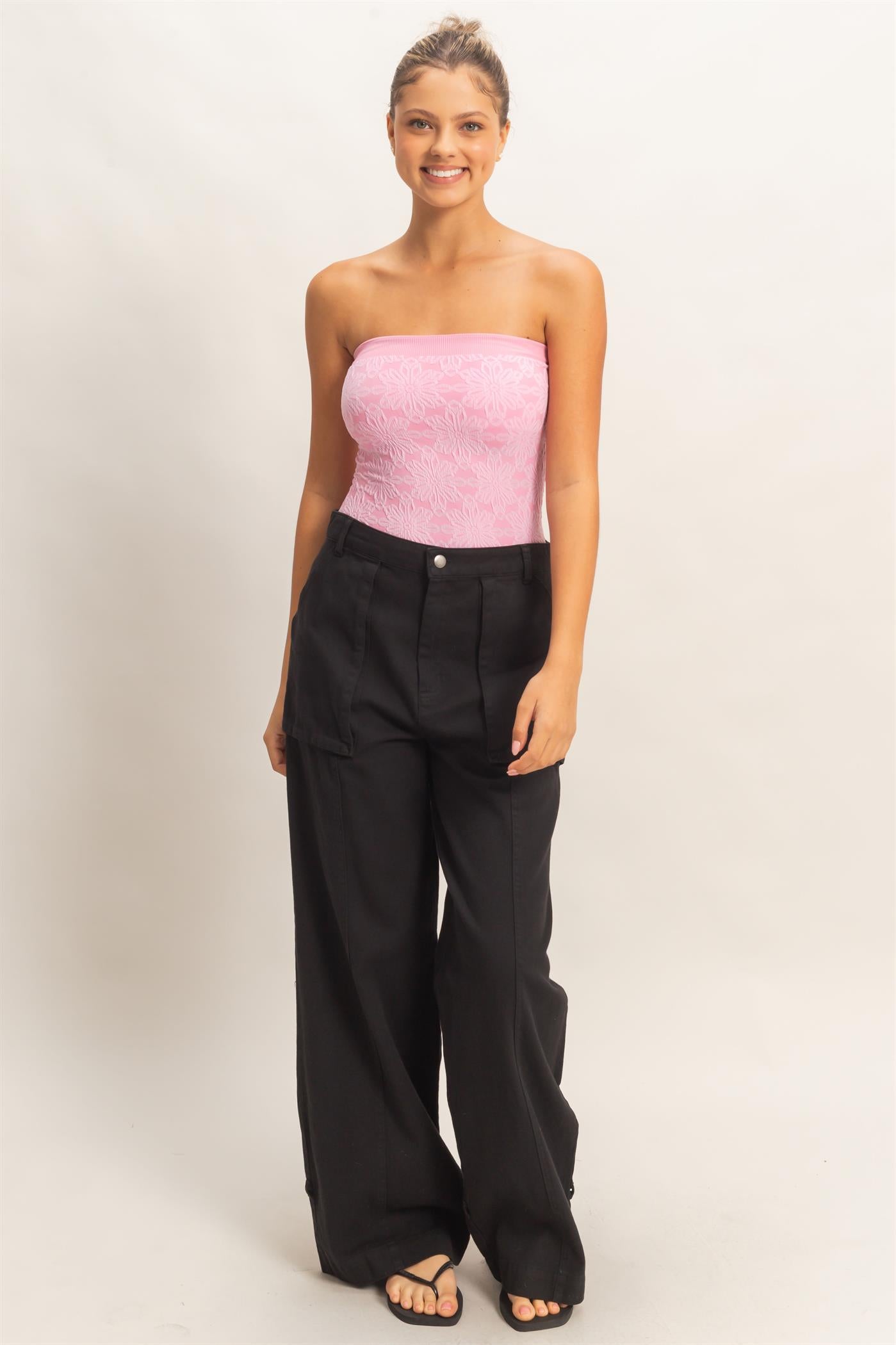 Wholesale High Rise Cargo Pants With Ankle Ties Pants DZ24C156 BLACK DOUBLE ZERO