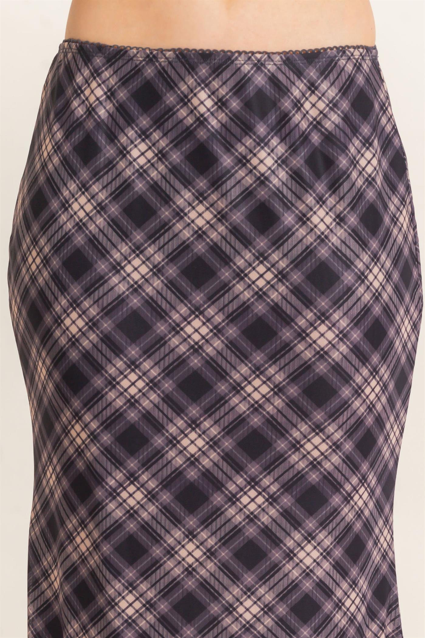 Wholesale Printed Mesh Maxi Skirt Skirts HF26F214 BLACK/PLAID HYFVE