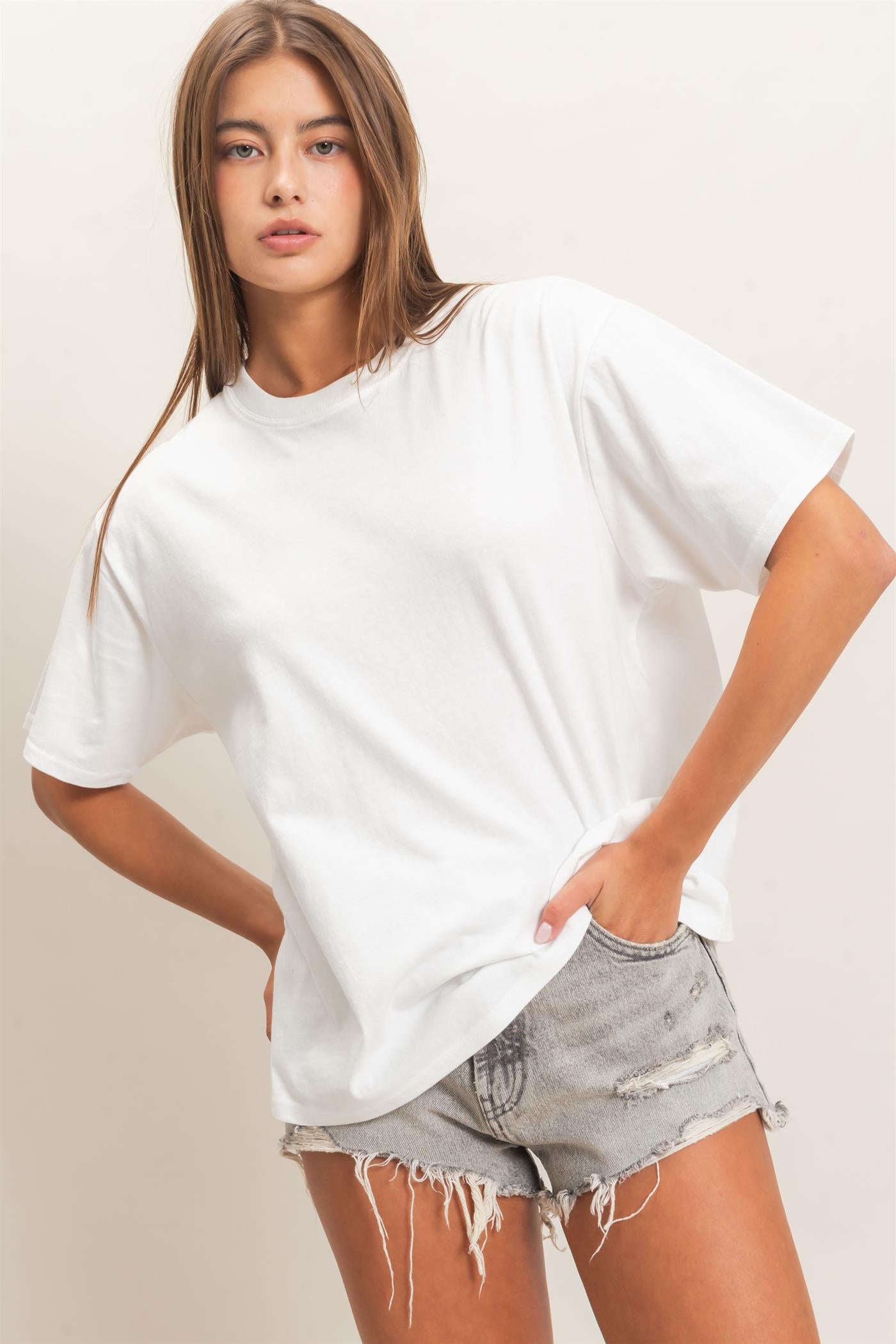 Wholesale Crew Neck Pigment Dye T-Shirt Clothing Tops DZ26E448 WHITE DOUBLE ZERO