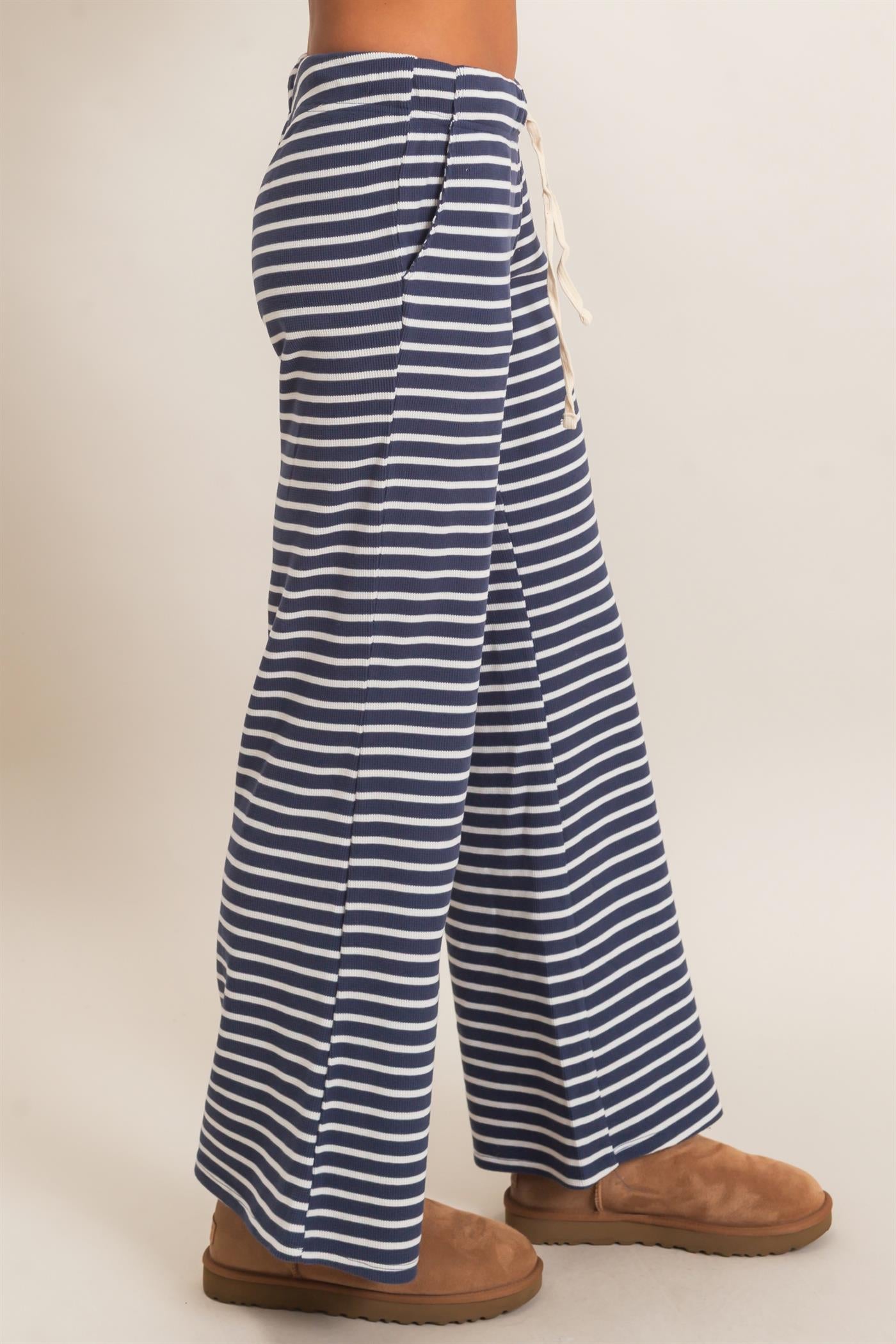 Wholesale Low Rise Striped Waffle Knit Pants Pants DZ26E553 NAVY DOUBLE ZERO