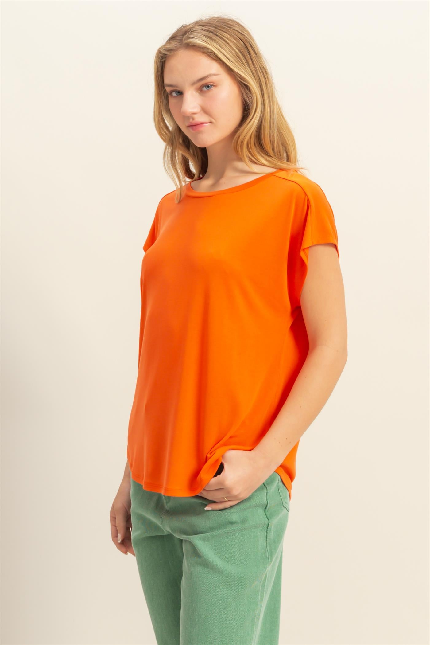 Wholesale Relaxed Dolman Short Sleeve Top Clothing Tops DZ25A902 TOMATO DOUBLE ZERO