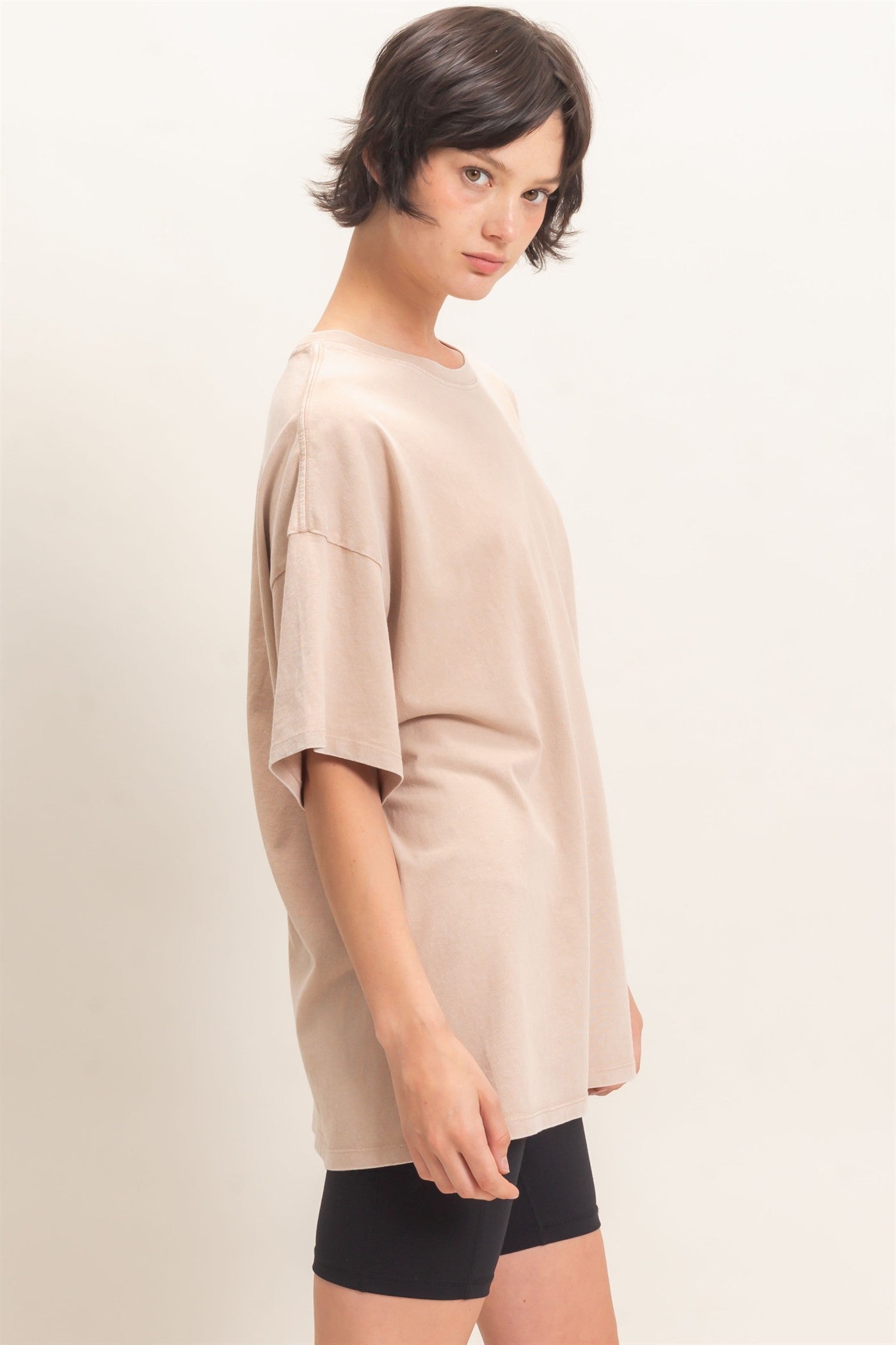 Wholesale Mineral Wash Oversized Crew Neck T-Shirts Clothing Tops DZ26C961 DARK TAUPE DOUBLE ZERO