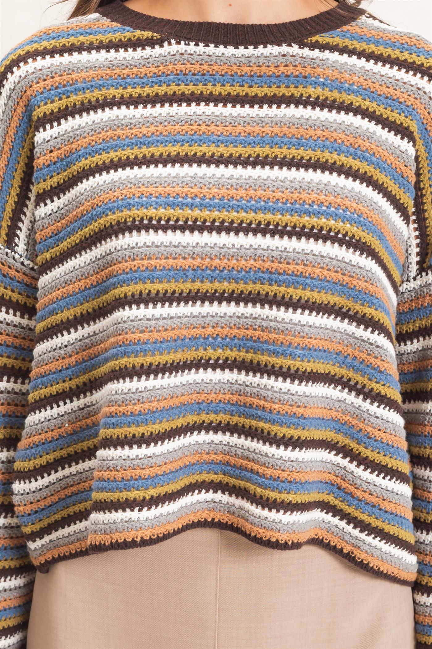 Wholesale Striped Boat Neck Sweater Sweaters HF26E681 BROWN COMBO HYFVE