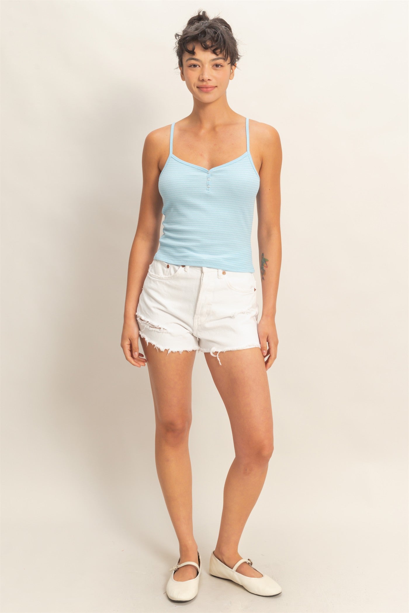 Wholesale Striped Snap-Button Henley Cami Top Camisoles DZ26A885 BABY BLUE DOUBLE ZERO