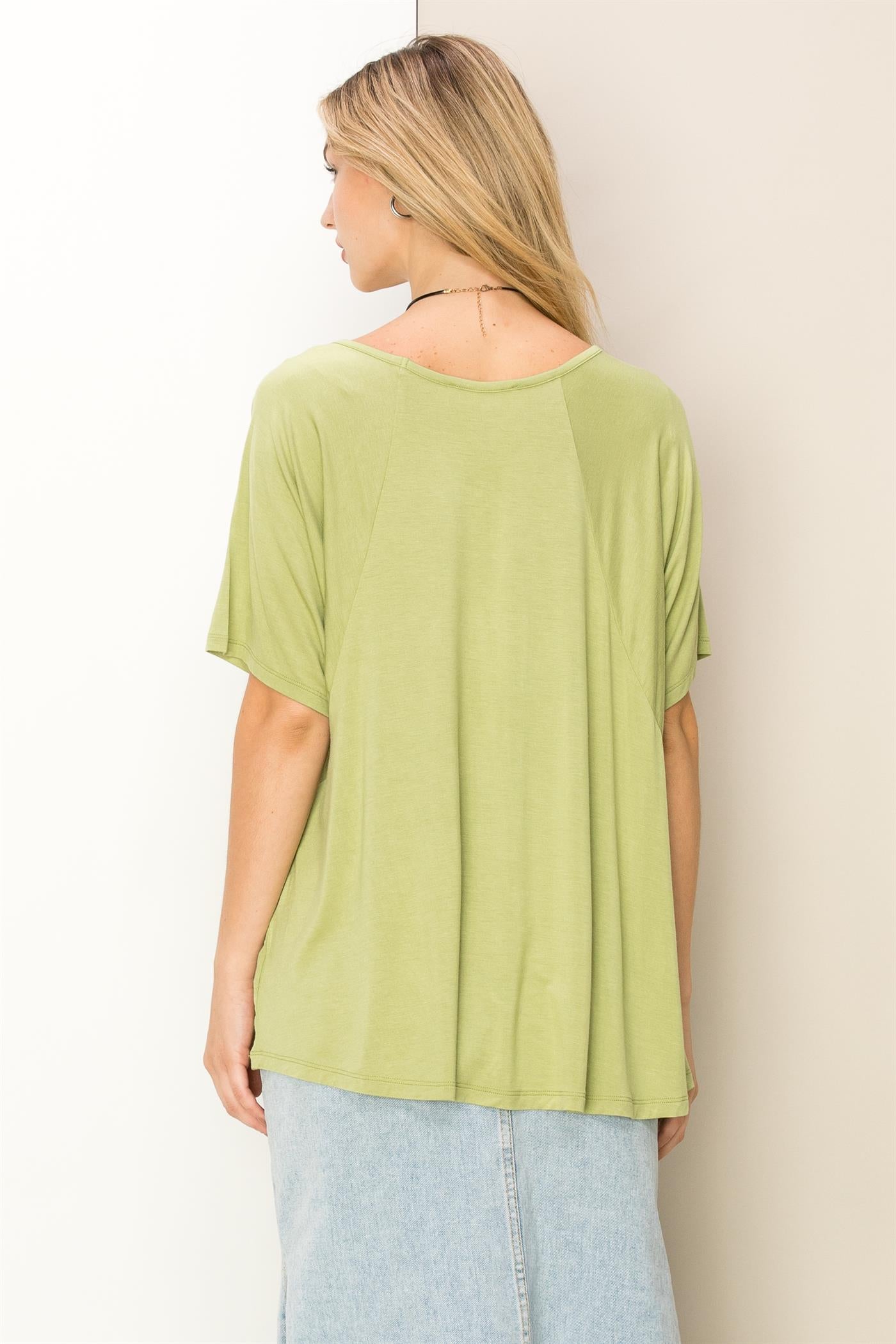 Wholesale Oversized Short Sleeve Top Clothing Tops DZ23A196 PALE OLIVE DOUBLE ZERO