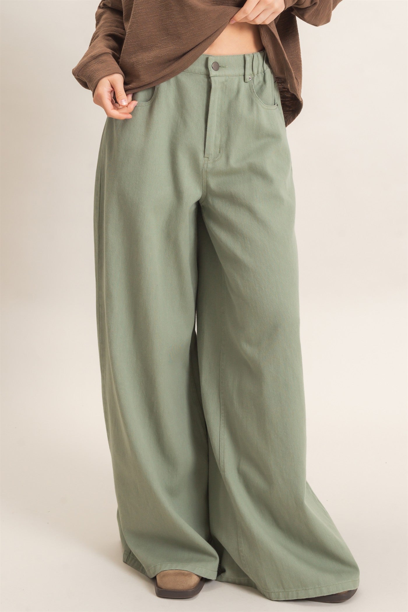 Wholesale Wide-Leg High-Rise Pants Pants HF26F222-D OLIVE HYFVE