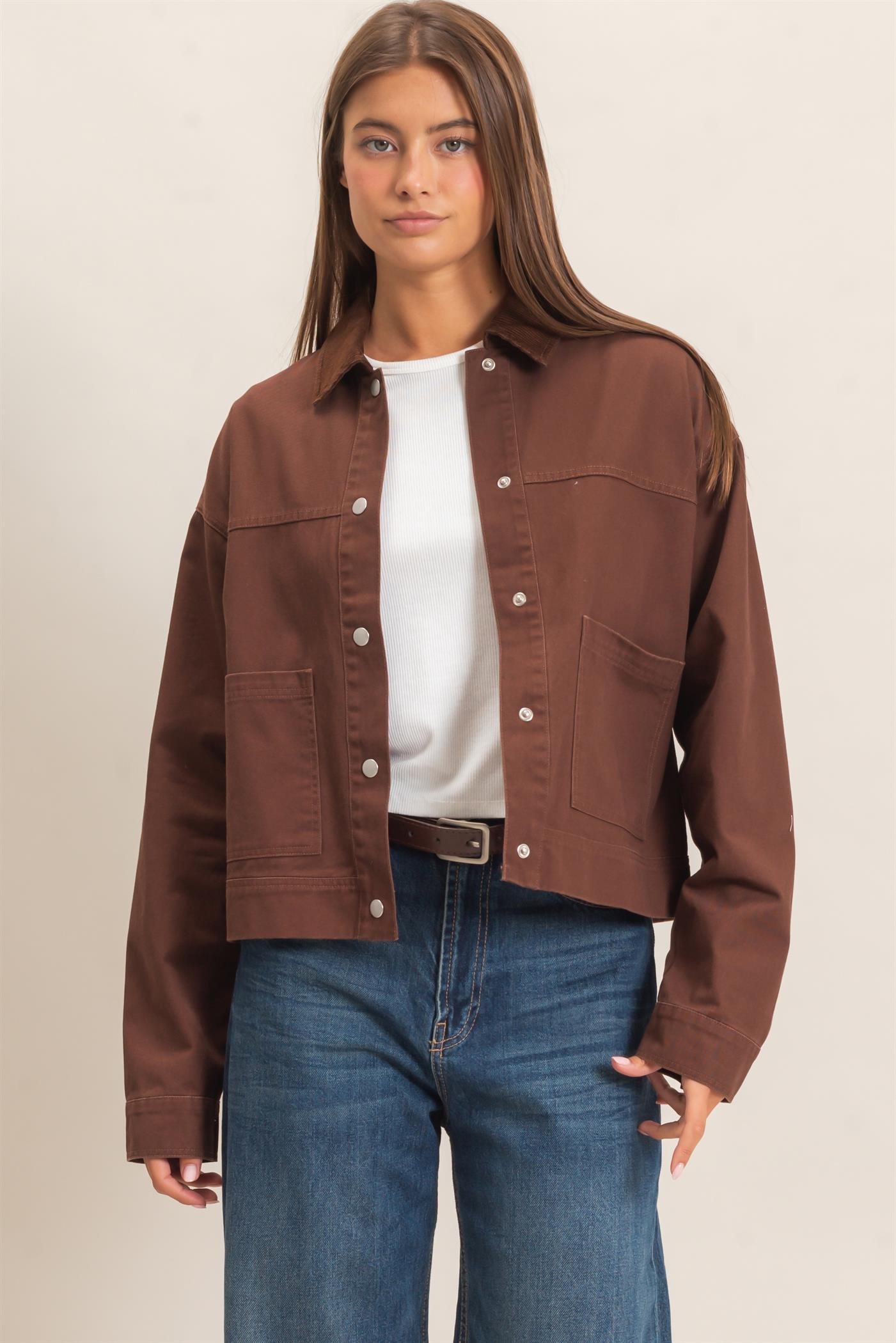 Wholesale Twill Barn Jacket Coats & Jackets DZ26E394 DARK BROWN DOUBLE ZERO