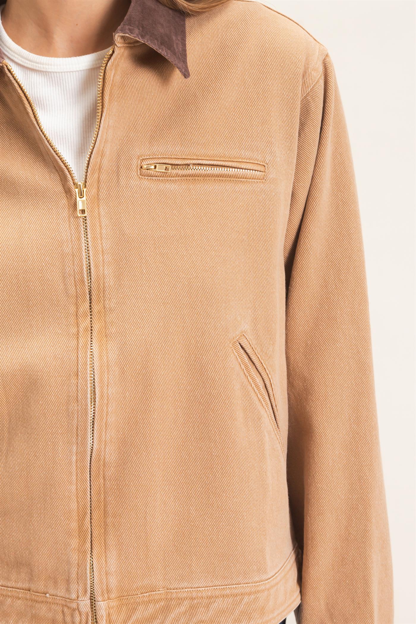Wholesale Twill Jacket With Corduroy Collar Outerwear HF26E011 DARK TAUPE HYFVE