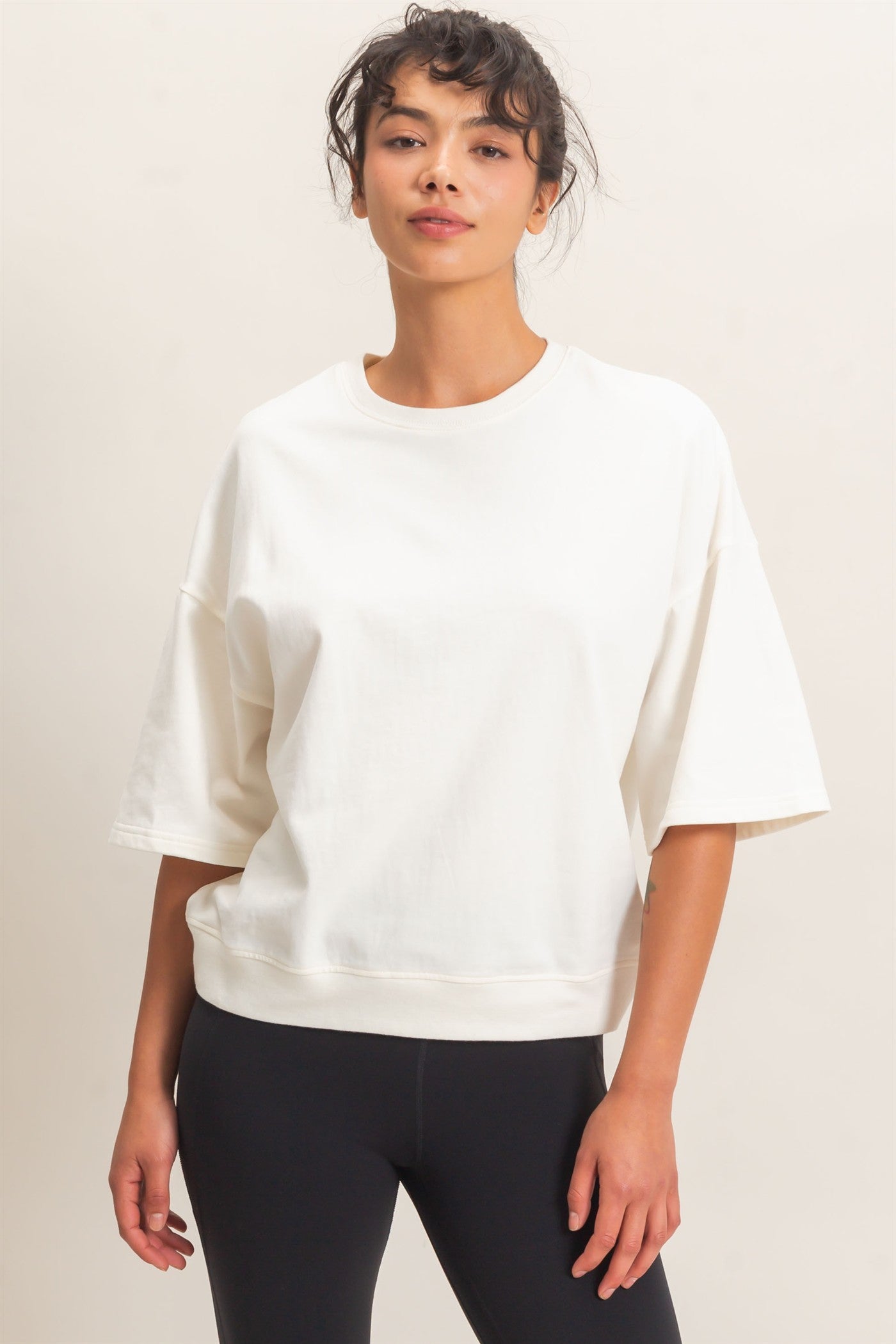 Wholesale Washed Crew Neck Short Sleeve Top Clothing Tops DZ26E381 CREAM DOUBLE ZERO