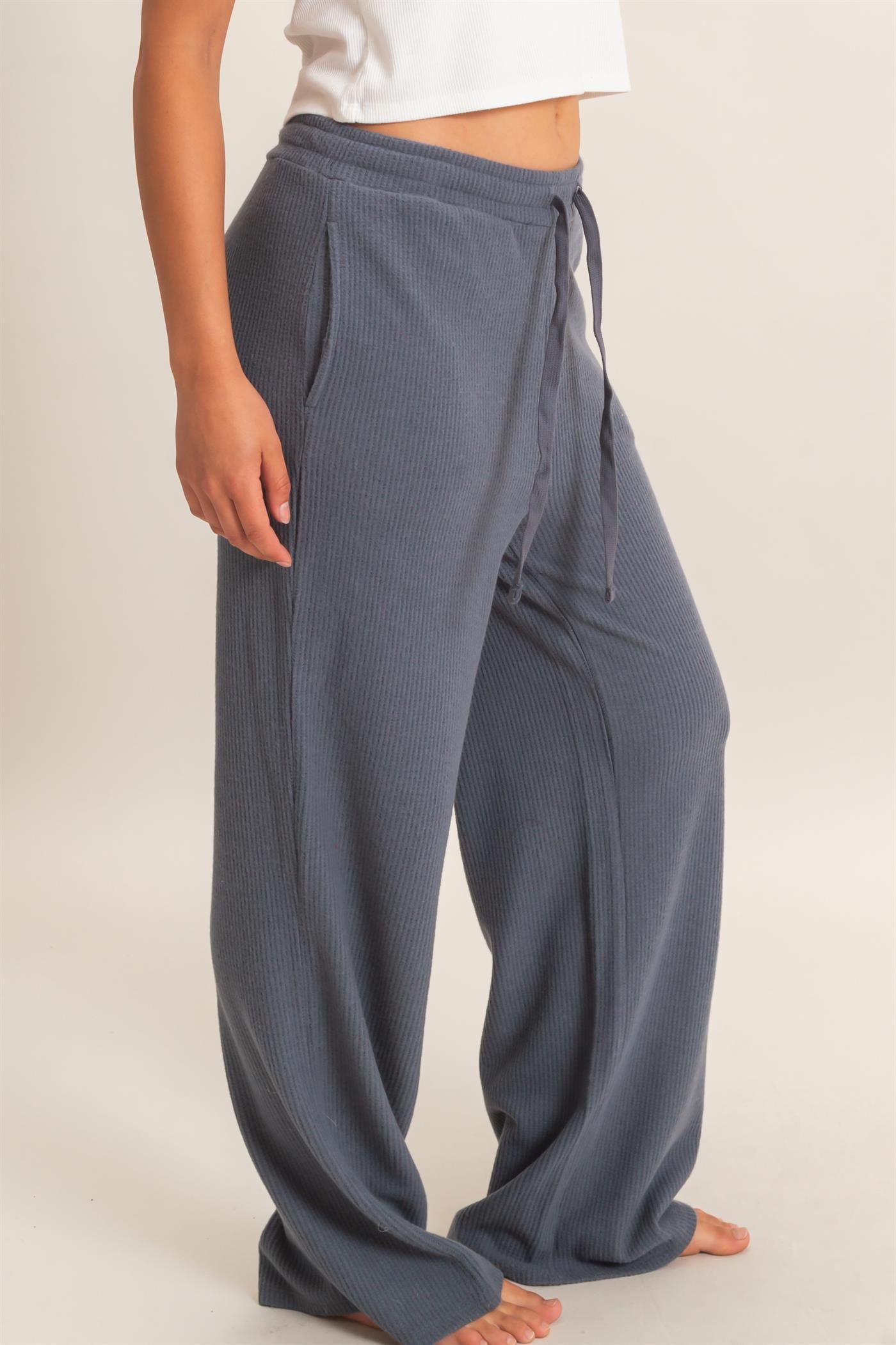 Wholesale Brushed Waffle Drawstring Pants Pants DZ26F313 DARK GRAY DOUBLE ZERO