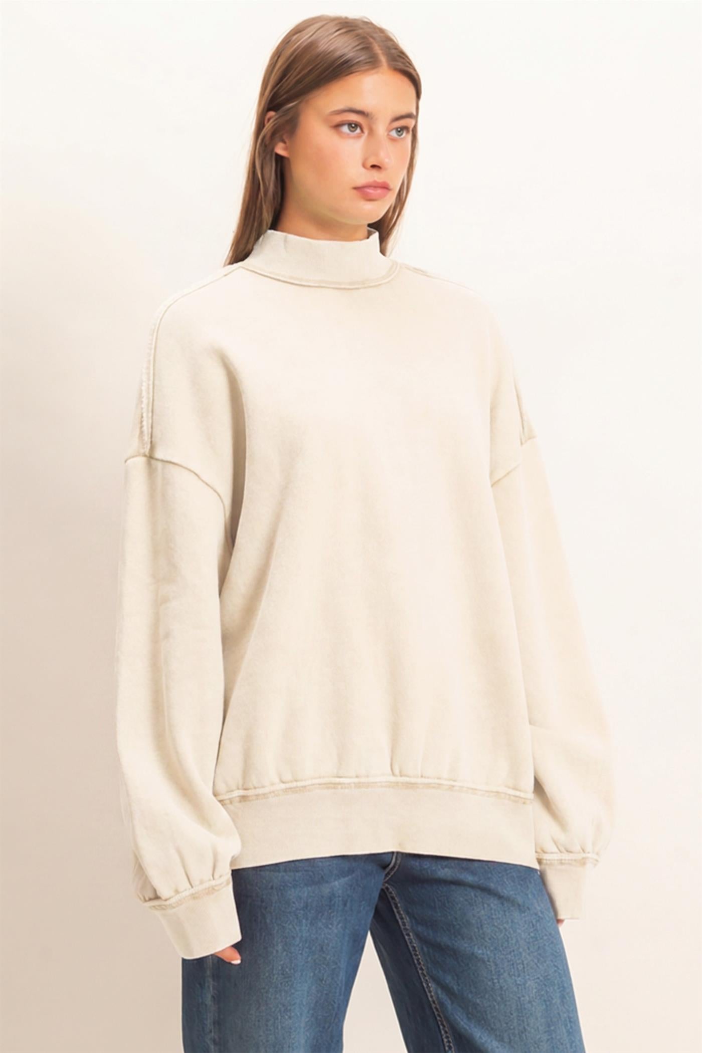 Wholesale Acid Washed Mock Neck Sweatshirt Sweatshirts DZ26E656 ALPACA DOUBLE ZERO
