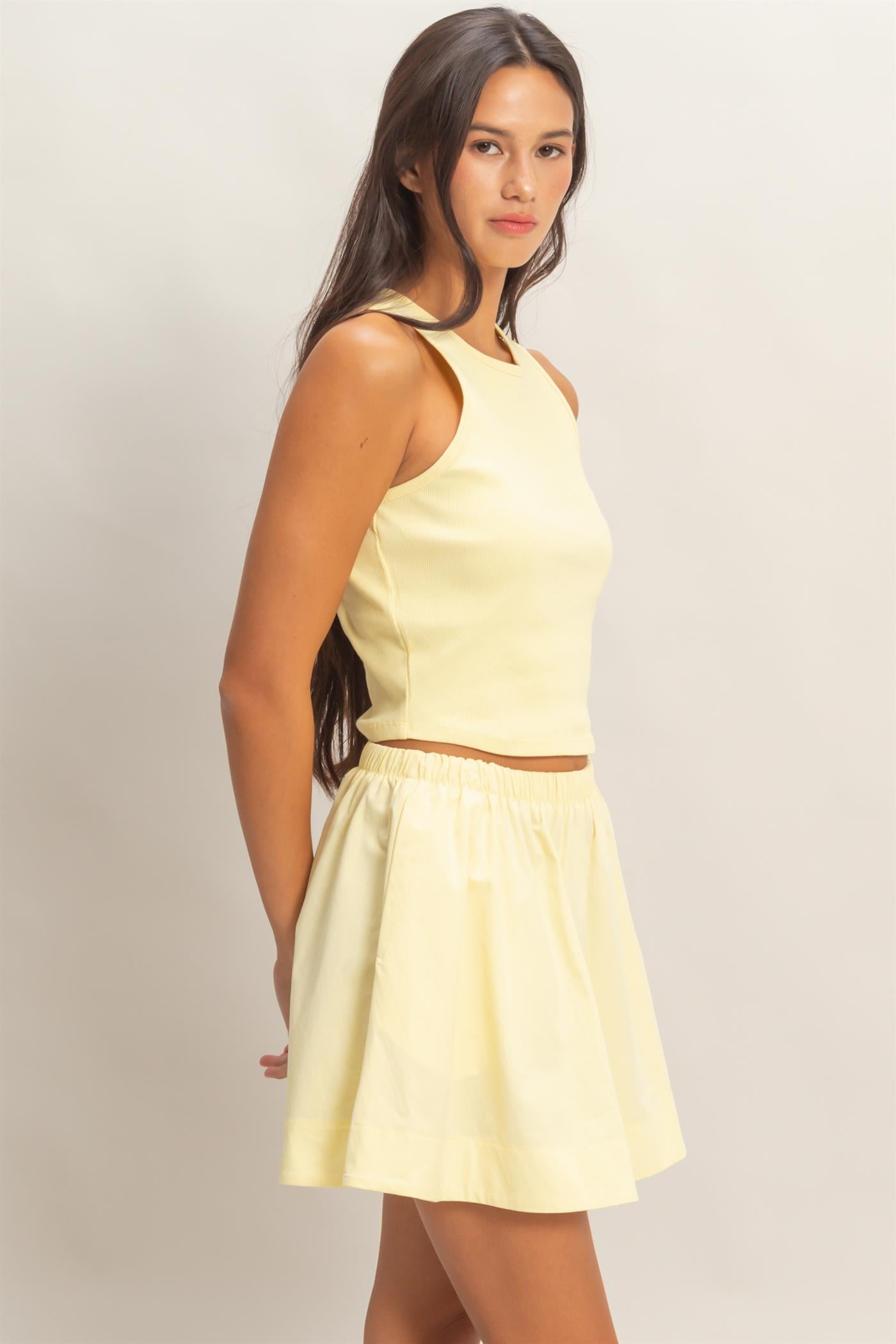 Wholesale Sleeveless Ribbed Top And Skirt Set Clothing DZ26C346-SET PALE YELLOW DOUBLE ZERO