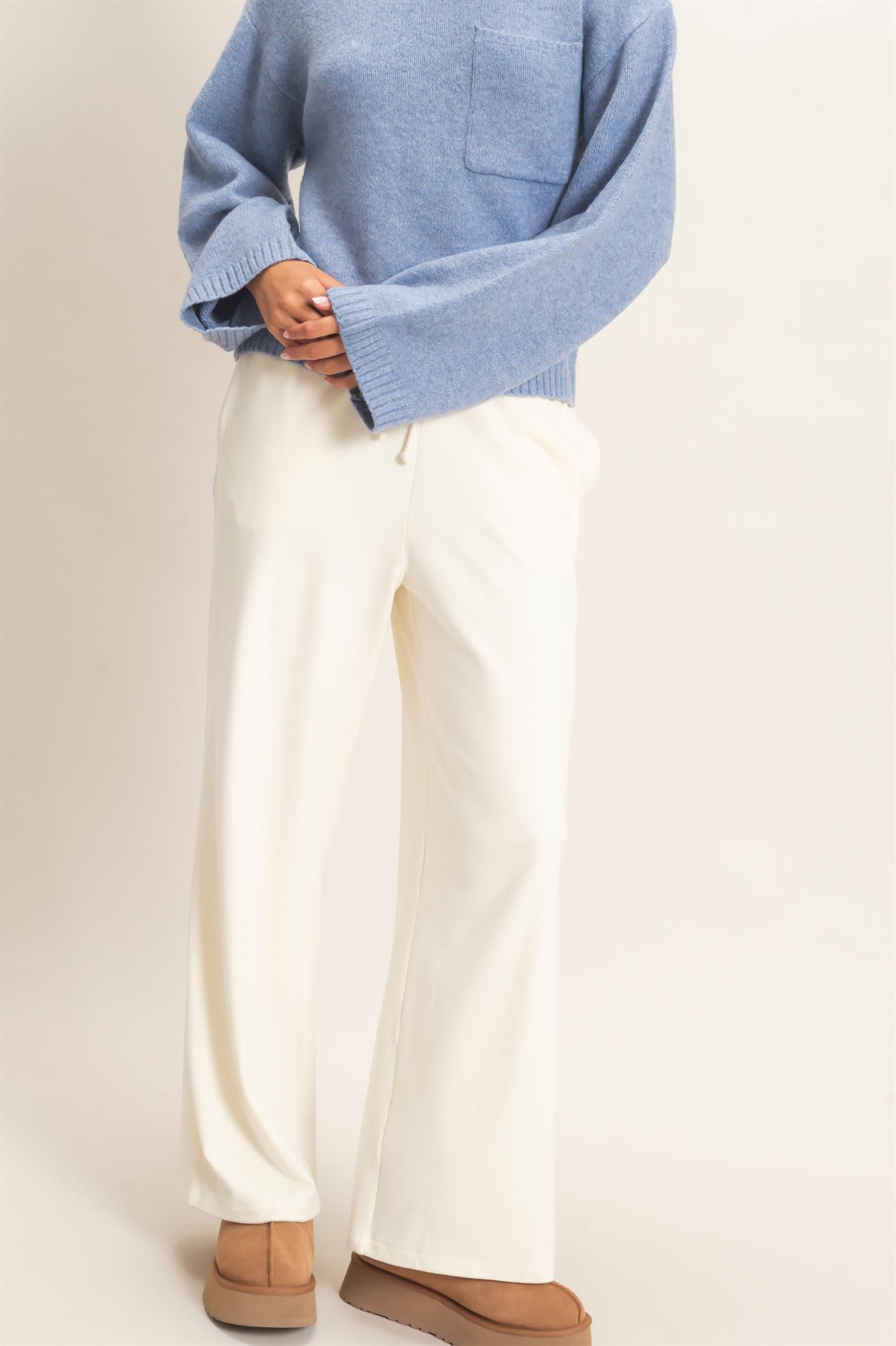 Wholesale Wide Leg Pants With Drawcord Pants DZ26E288 CREAM DOUBLE ZERO