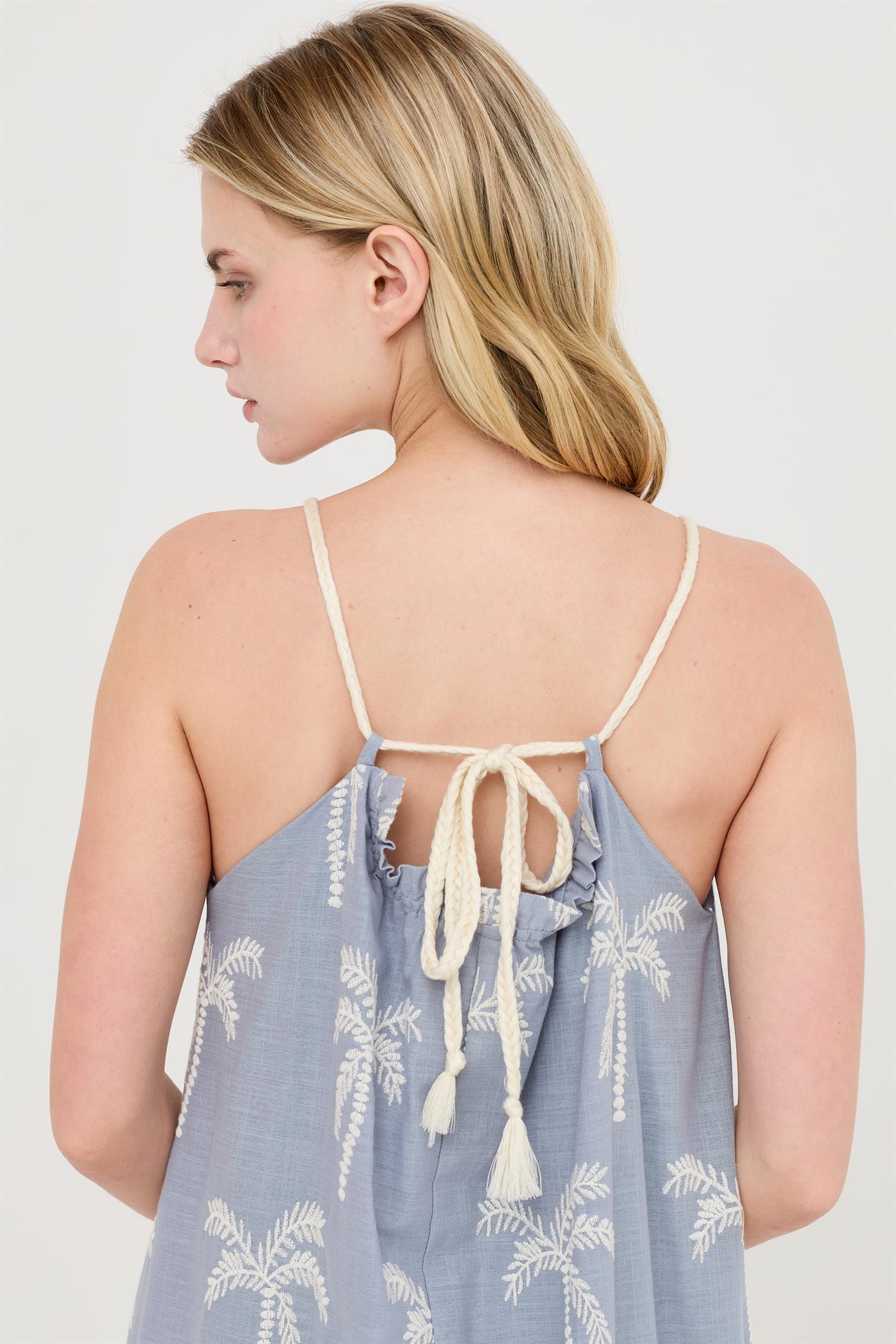 Wholesale Embroidered Spaghetti Strap Dress Dresses HF26C353-D DUSTY BLUE HYFVE