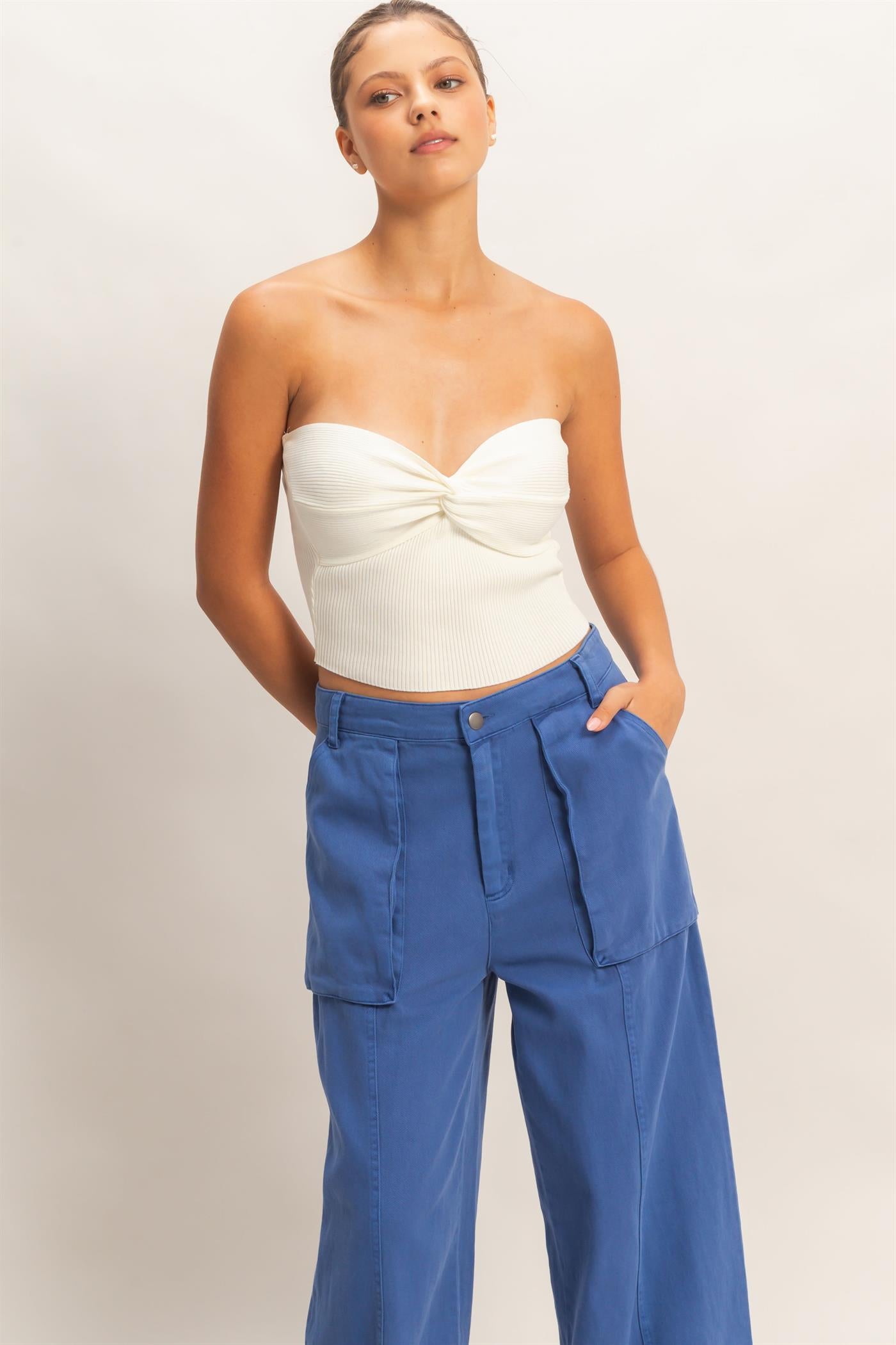 Wholesale Ribbed Knot Bustier Top Clothing Tops DZ26A308 OFF WHITE DOUBLE ZERO