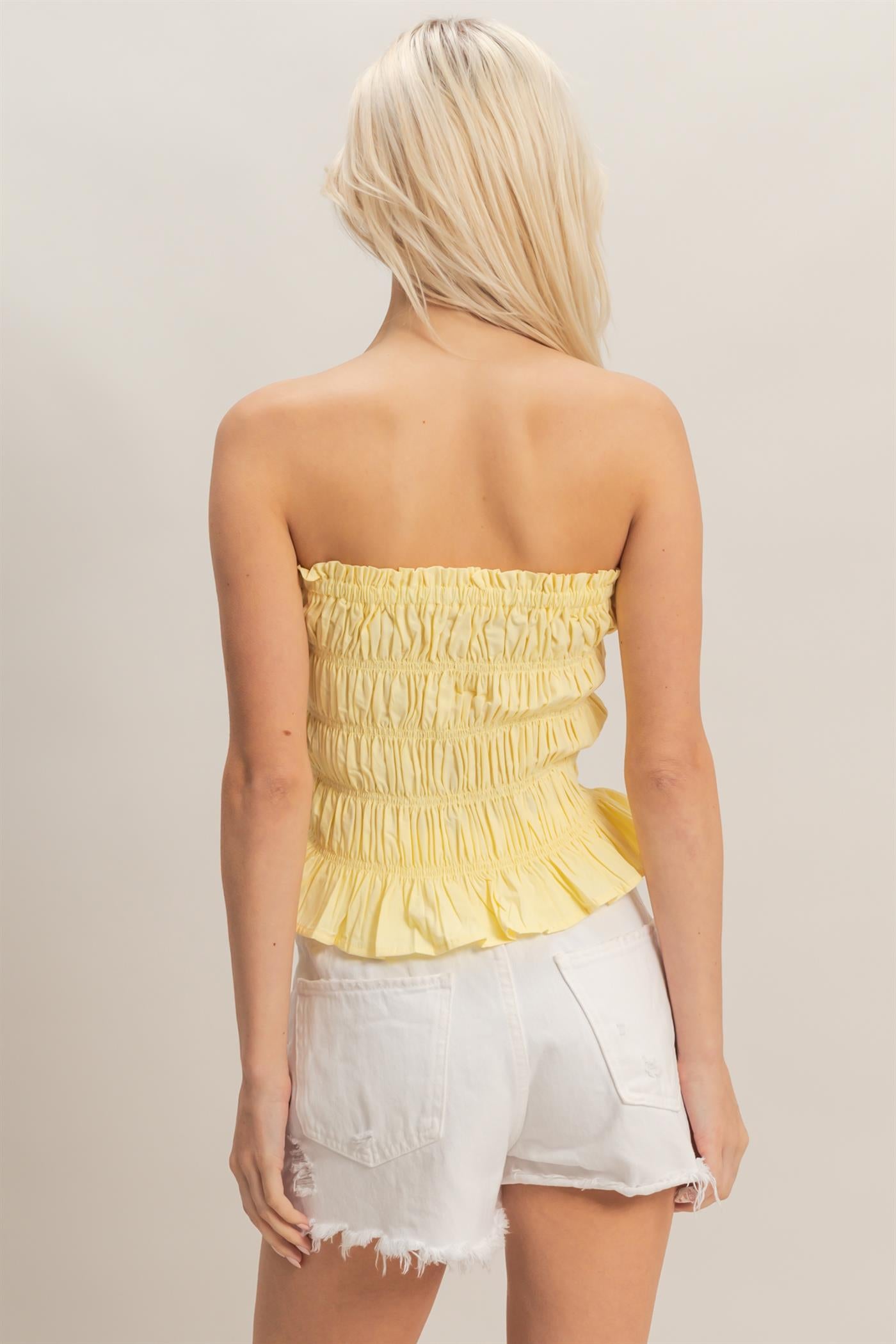 Wholesale Smocked Ruffle Tube Top Clothing Tops DZ26C282 PALE YELLOW DOUBLE ZERO