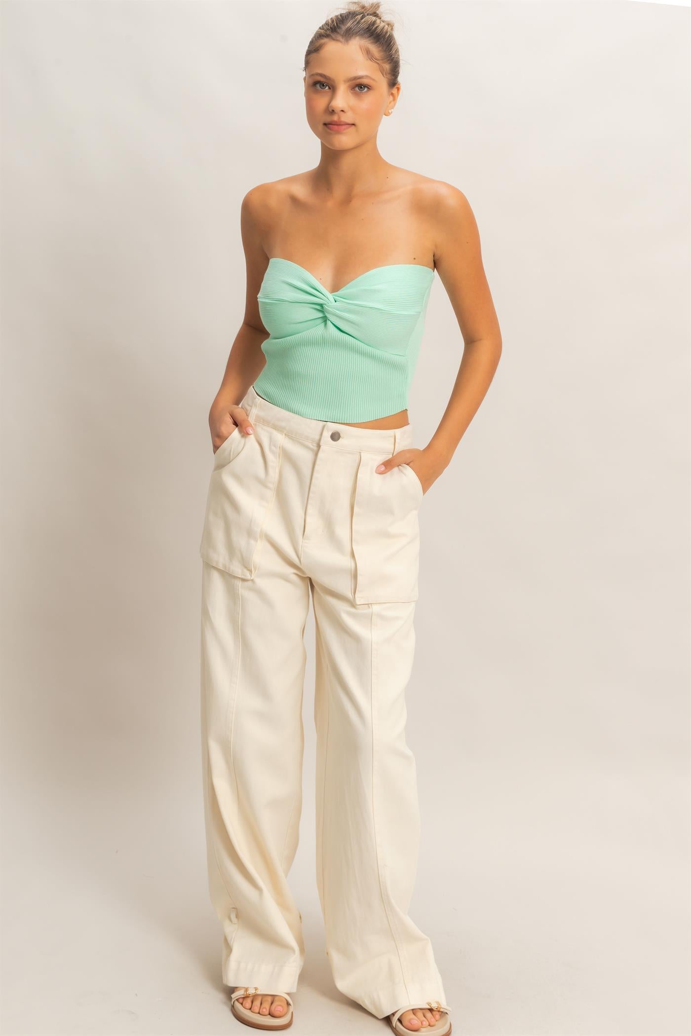 Wholesale Ribbed Knot Bustier Top Clothing Tops DZ26A308 MINT DOUBLE ZERO