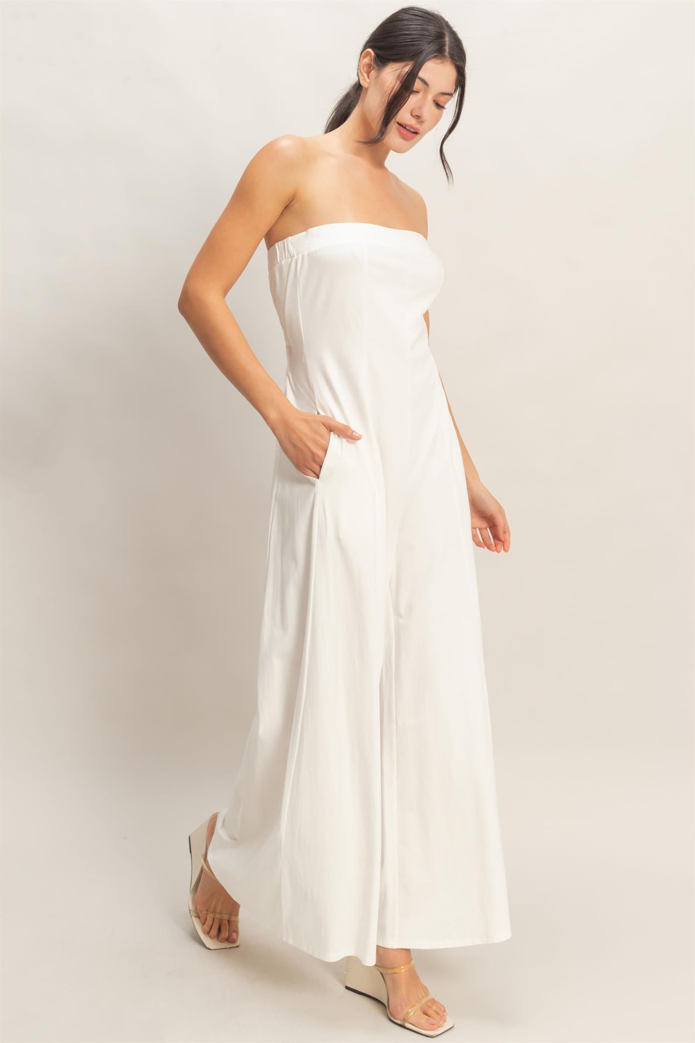 Wholesale Strapless Wide-Leg Jumpsuit Clothing HF26C314 OFF WHITE HYFVE
