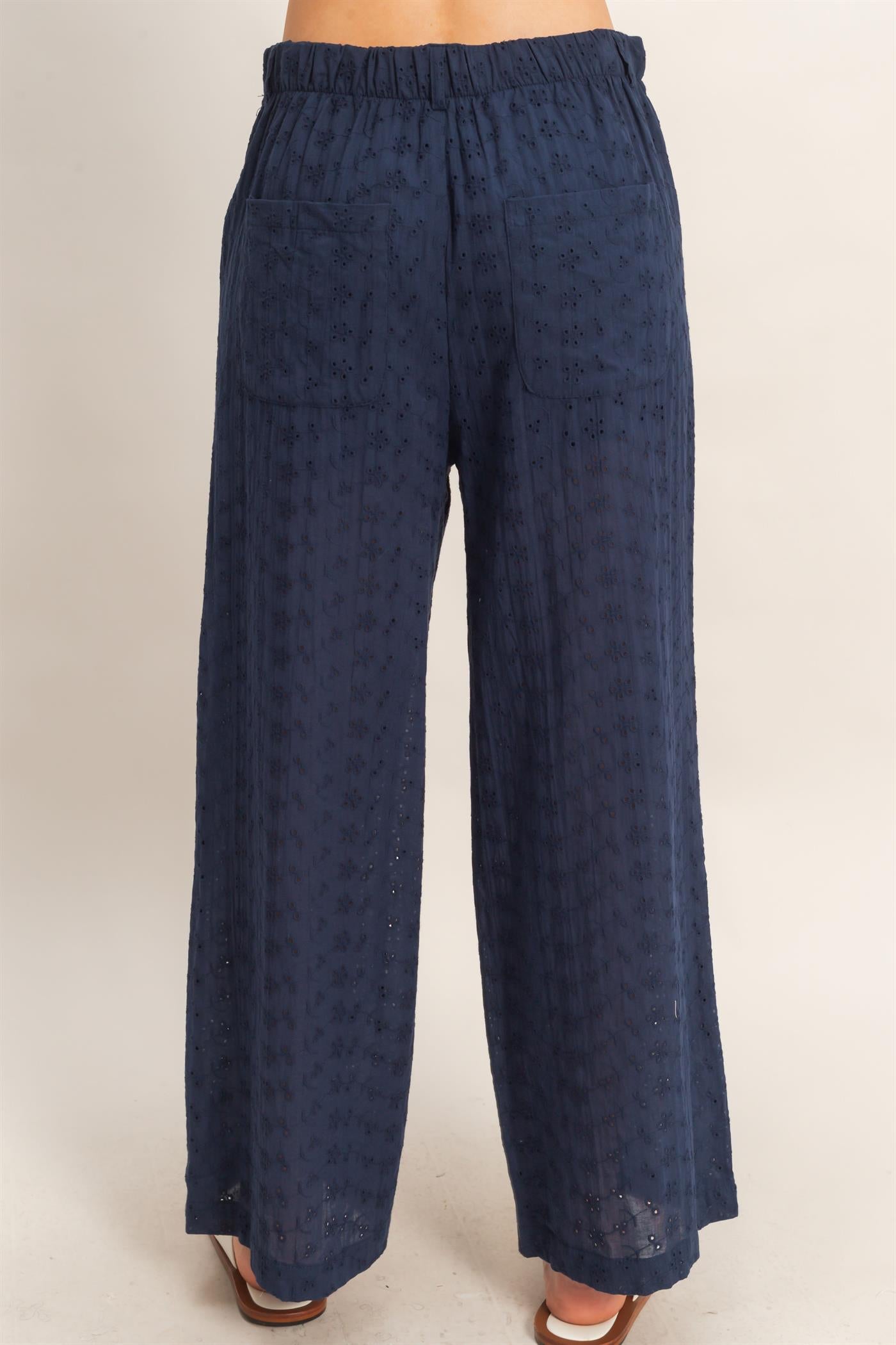 Wholesale Floral Eyelet Pants Pants HF26C542 NAVY HYFVE