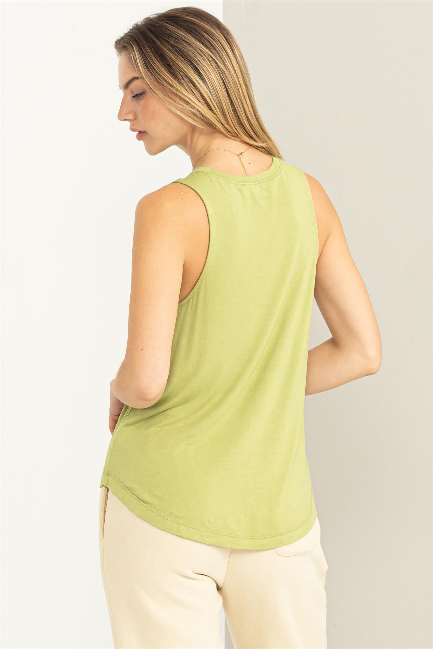 Wholesale Sleeveless Tank Top Clothing Tops DZ23A195 PALE OLIVE DOUBLE ZERO