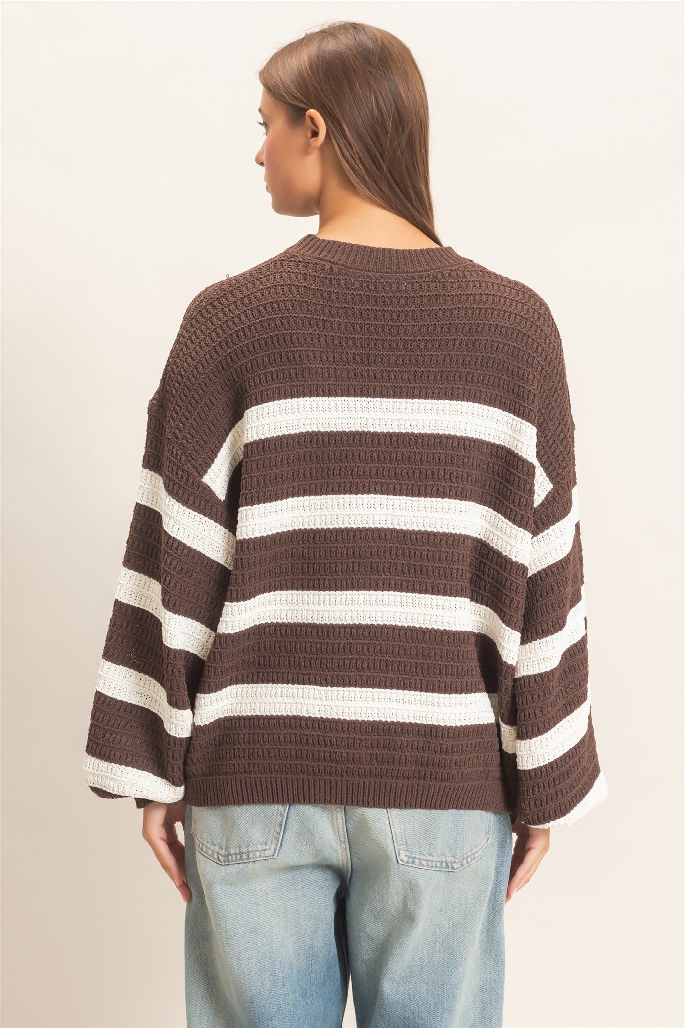 Wholesale Striped Oversized Sweater Sweaters DZ27A192 DARK BROWN DOUBLE ZERO
