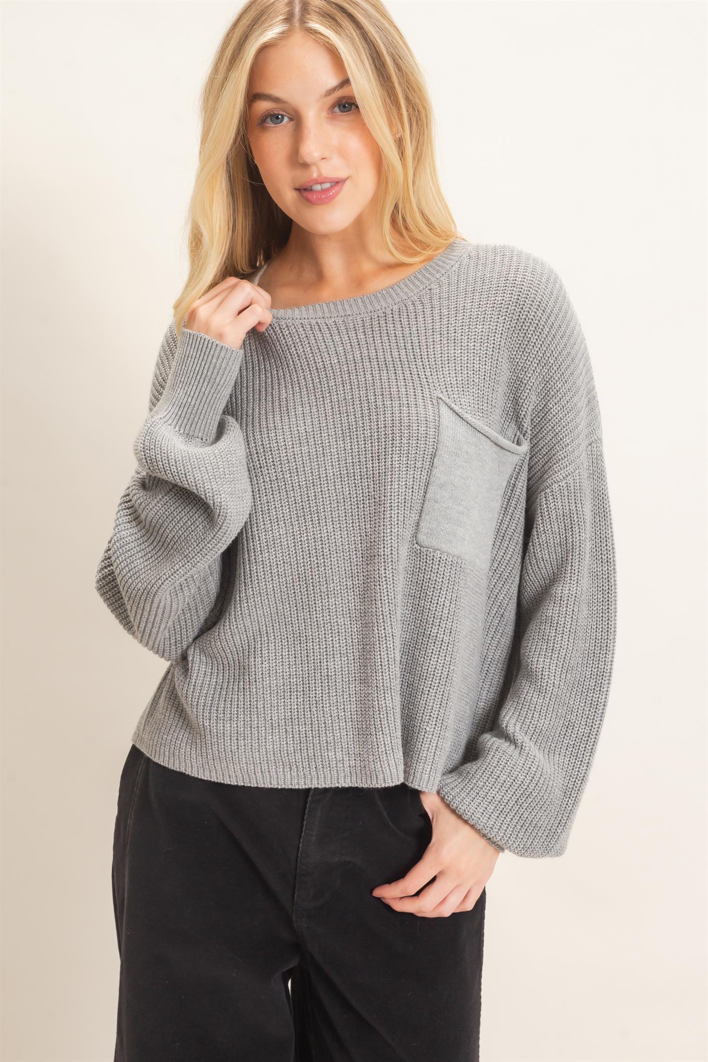 Wholesale Ribbed Drop Shoulder Sweater Sweaters HF26F181 H.GRAY HYFVE