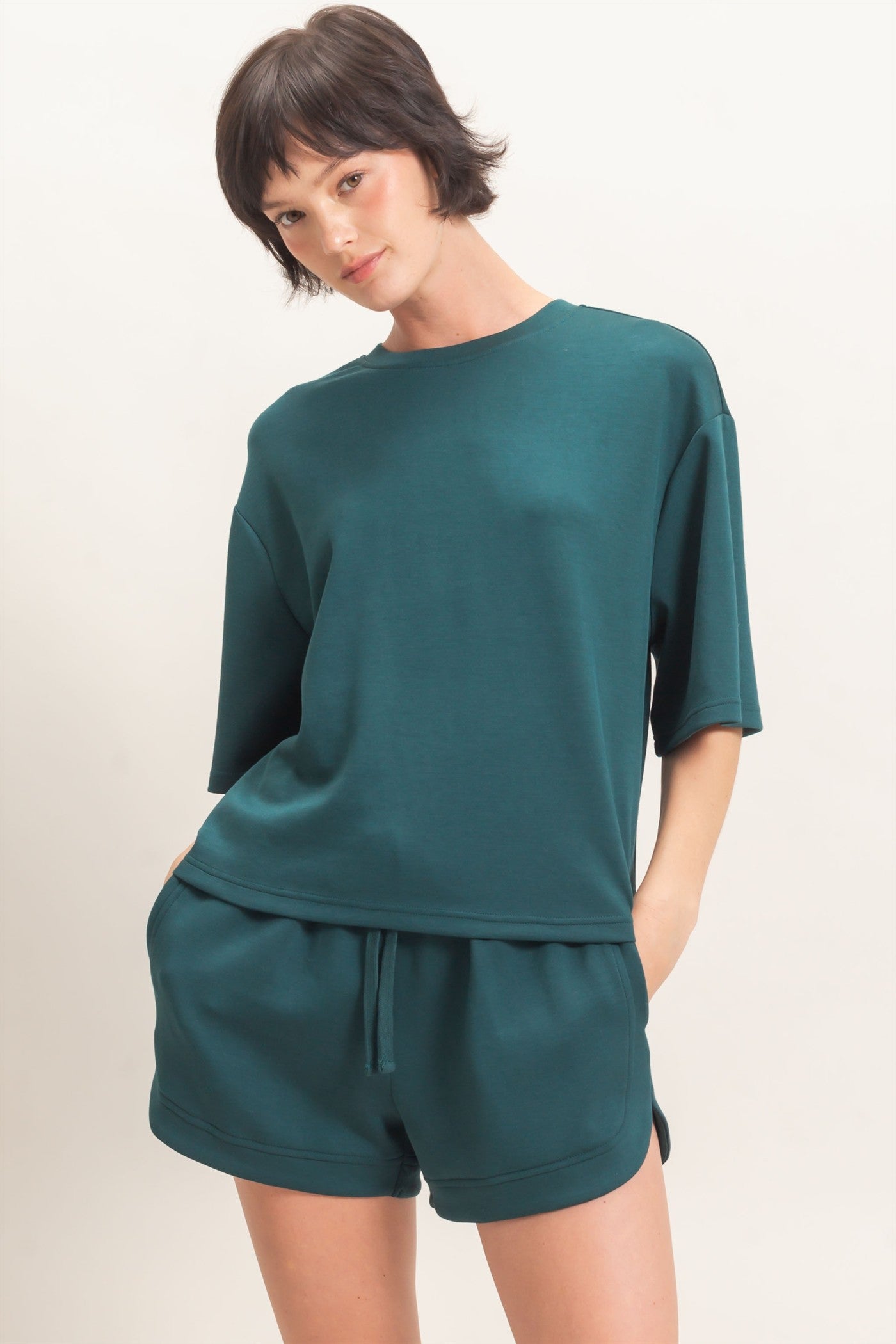 Wholesale Loose Fit Crew Neck Short Sleeve Top Clothing Tops DZ26C965 DEEP GREEN DOUBLE ZERO